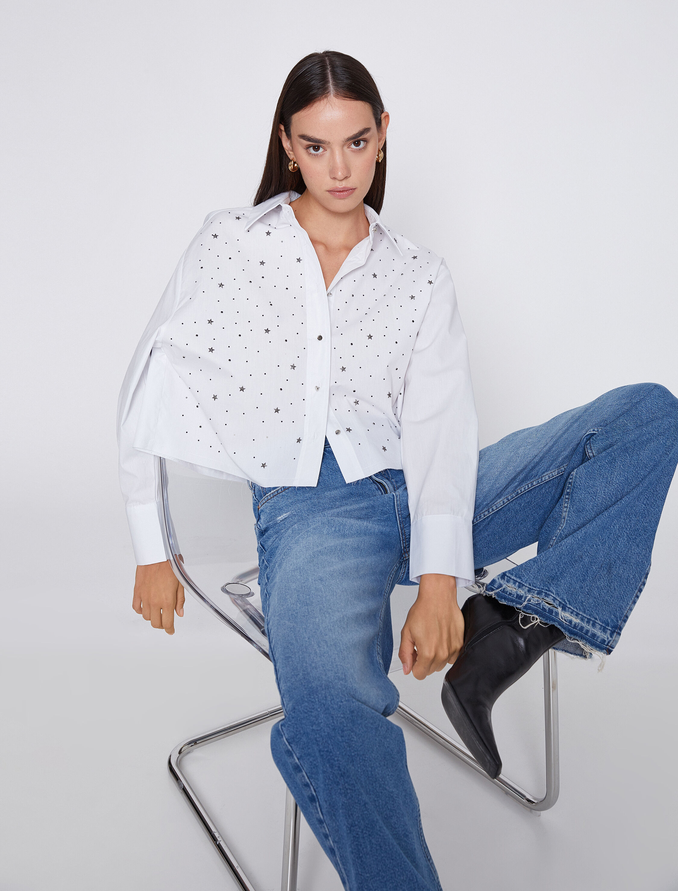   Crop Gömlek Zımba Baskılı