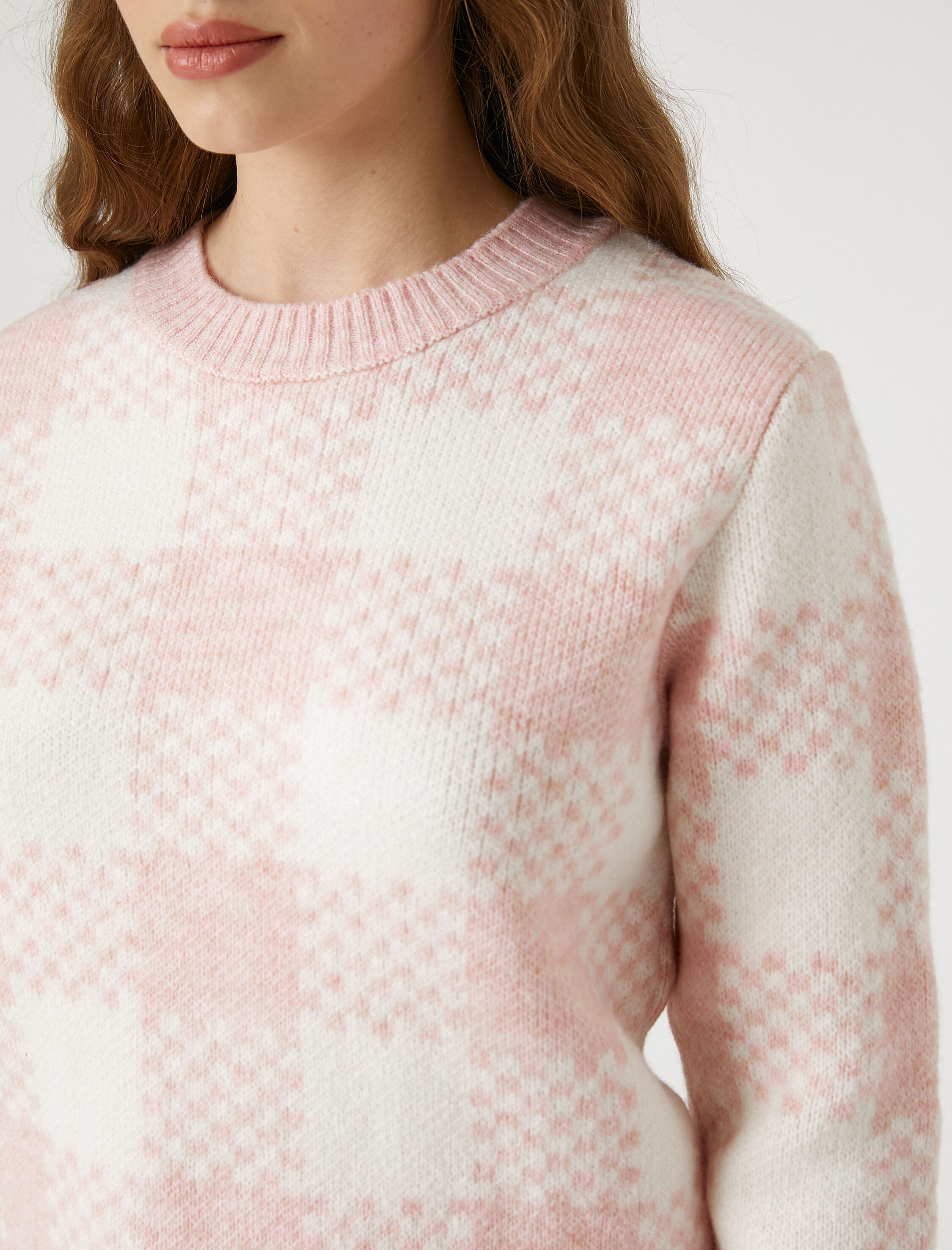   Örgü Kazak Bisiklet Yaka Uzun Kollu Desenli