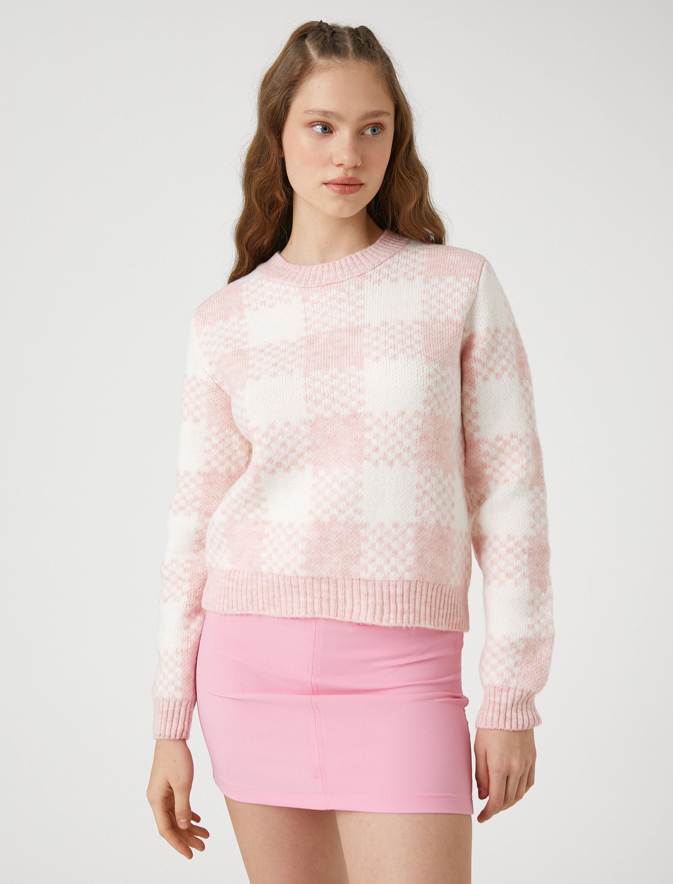   Örgü Kazak Bisiklet Yaka Uzun Kollu Desenli