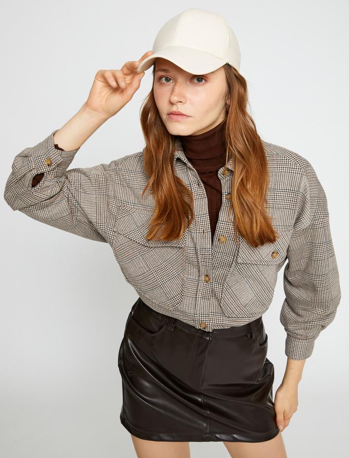  Ekoseli Oversize Shacket Cepli