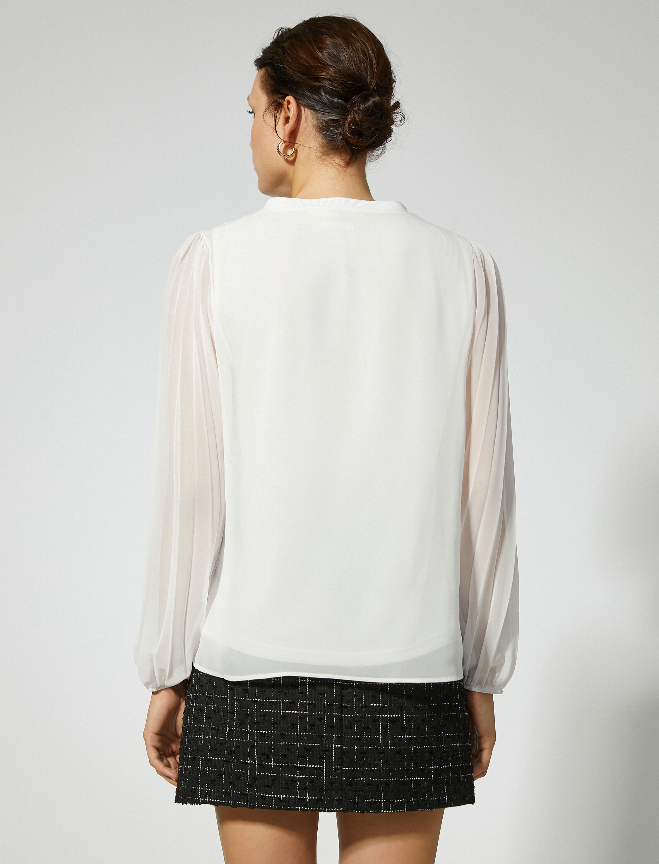   Astarlı Şifon Bluz Uzun Kollu