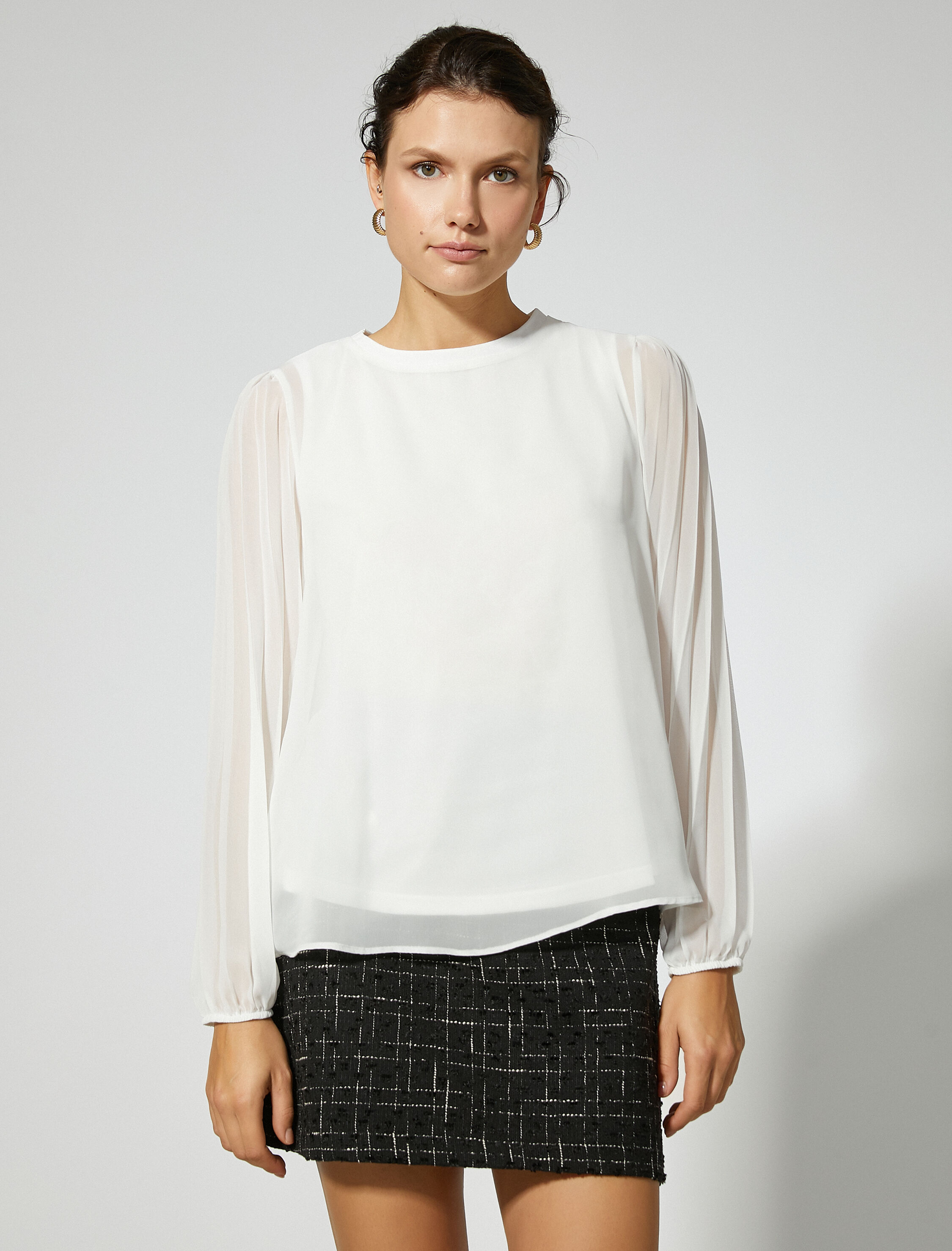   Astarlı Şifon Bluz Uzun Kollu