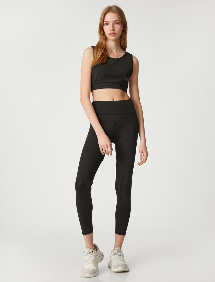  Çizgi Detaylı Sporcu Tayt Normal Bel