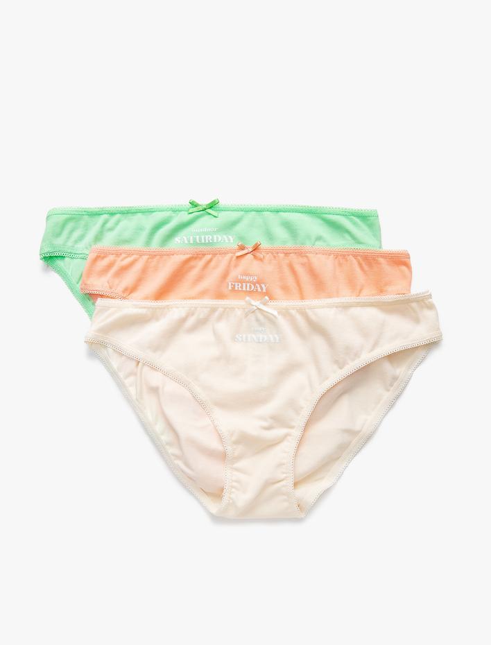  Pamuklu Külot Brief 3'lü Paket Baskılı Kurdele Detaylı