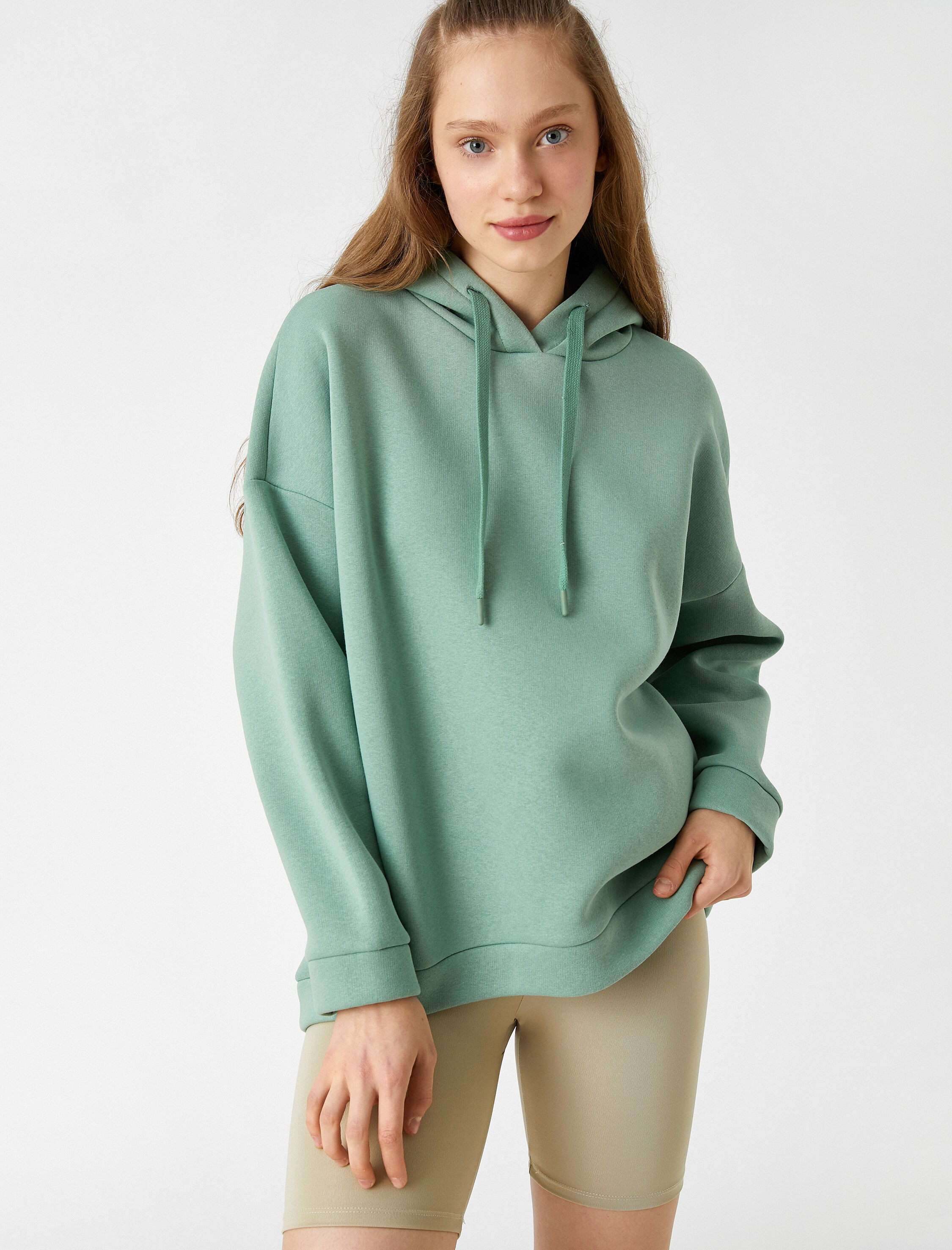 Oversize Basic Sweatshirt Kapüşonlu İçi Polarlı