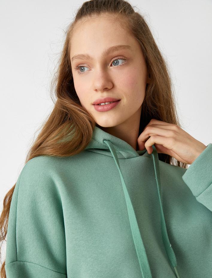  Oversize Basic Sweatshirt Kapüşonlu İçi Polarlı