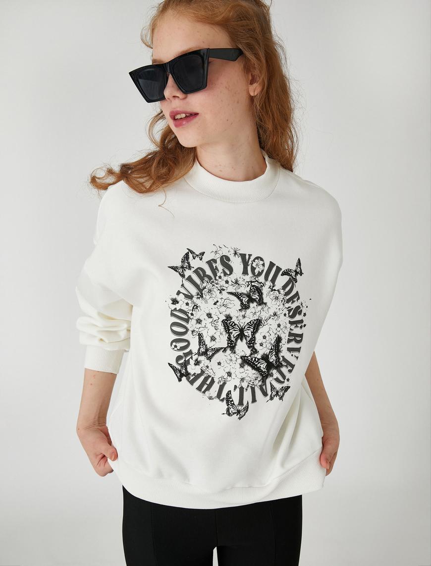   Baskılı Sweatshirt Uzun Kollu İçi Polarlı