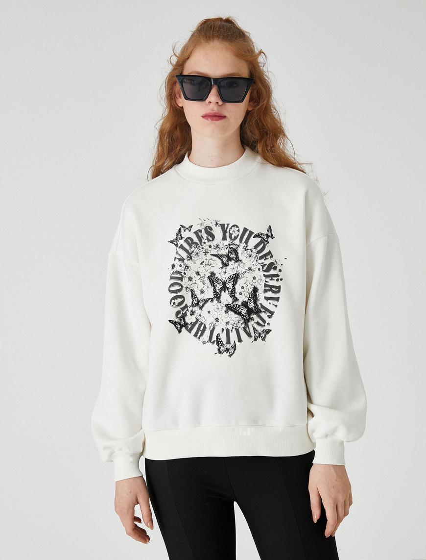   Baskılı Sweatshirt Uzun Kollu İçi Polarlı
