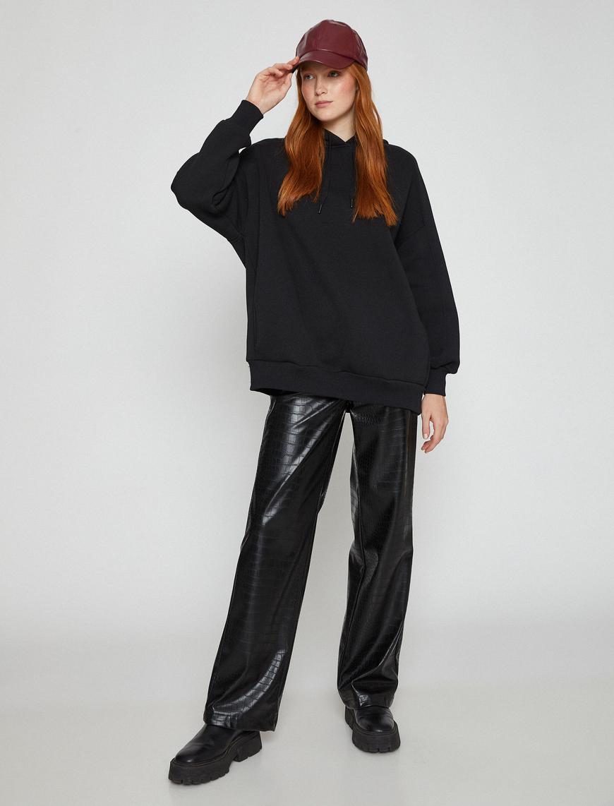   Basic Oversize Sweatshirt Kapüşonlu İçi Polarlı