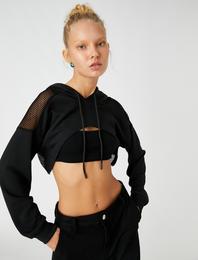 Crop Sweatshirt File Detaylı Kapüşonlu