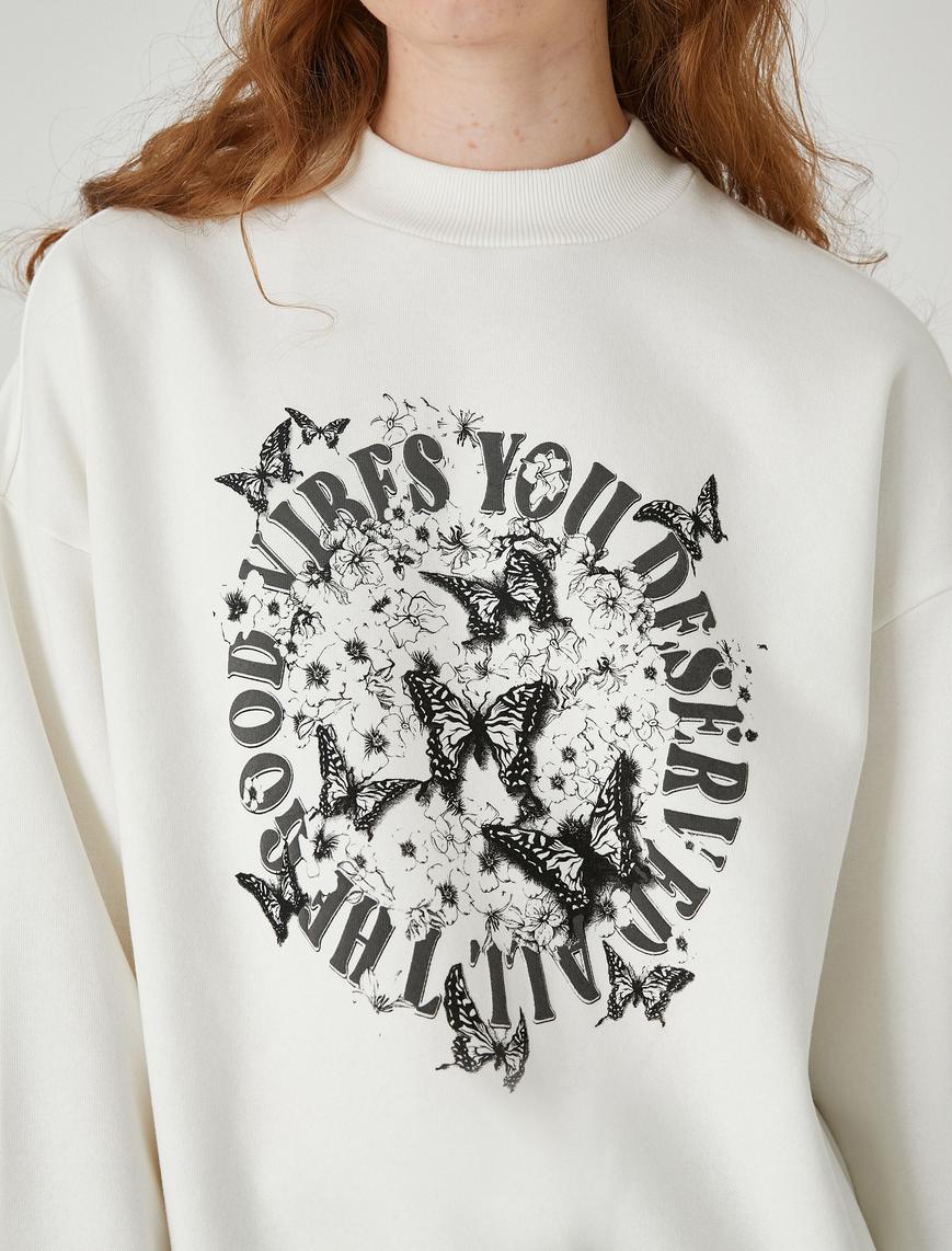   Baskılı Sweatshirt Uzun Kollu İçi Polarlı