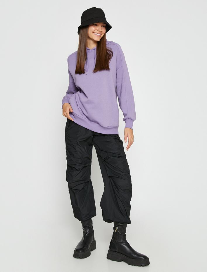  Basic Oversize Sweatshirt Kapüşonlu İçi Polarlı