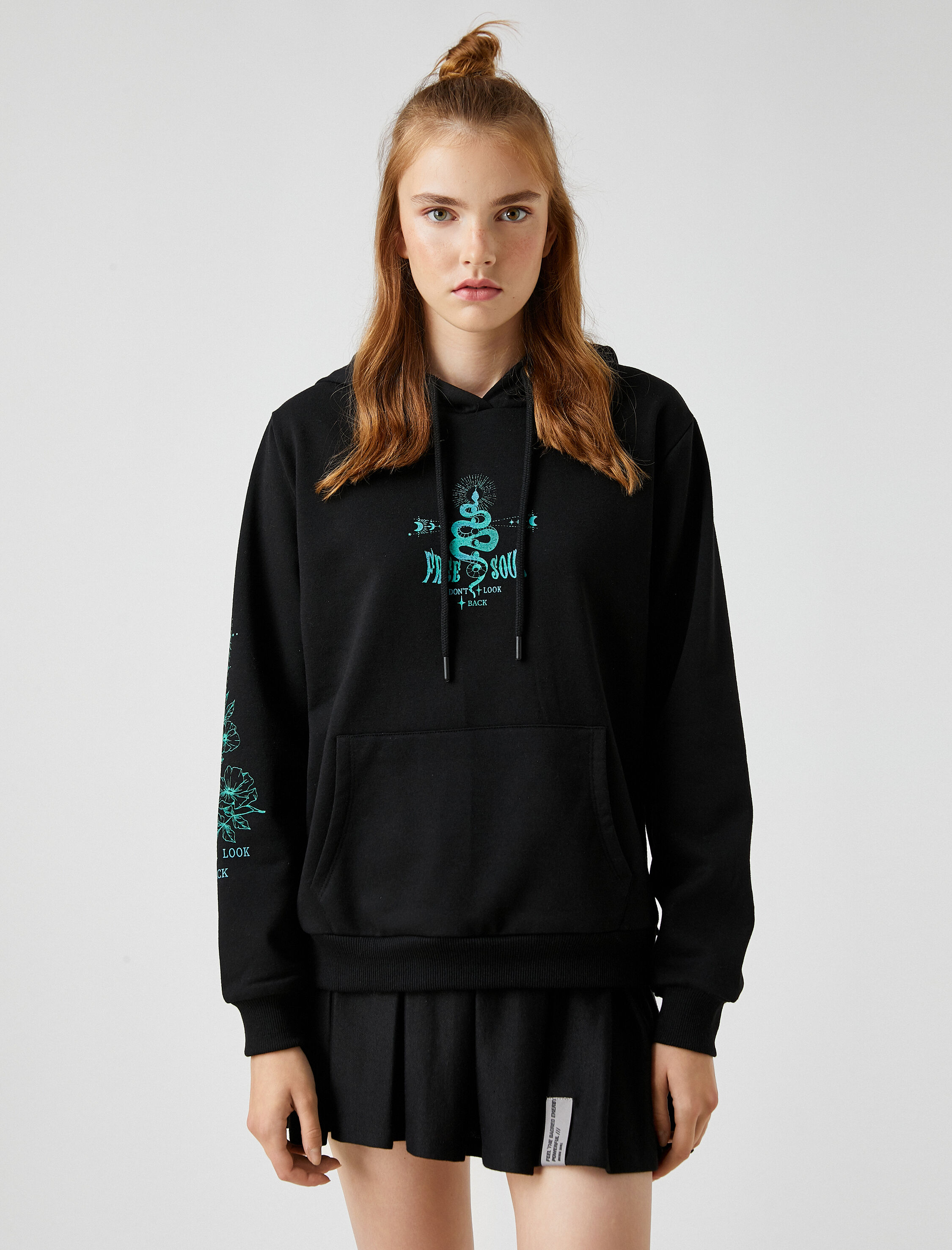   Baskılı Sweatshirt Kapüşonlu İçi Polarlı