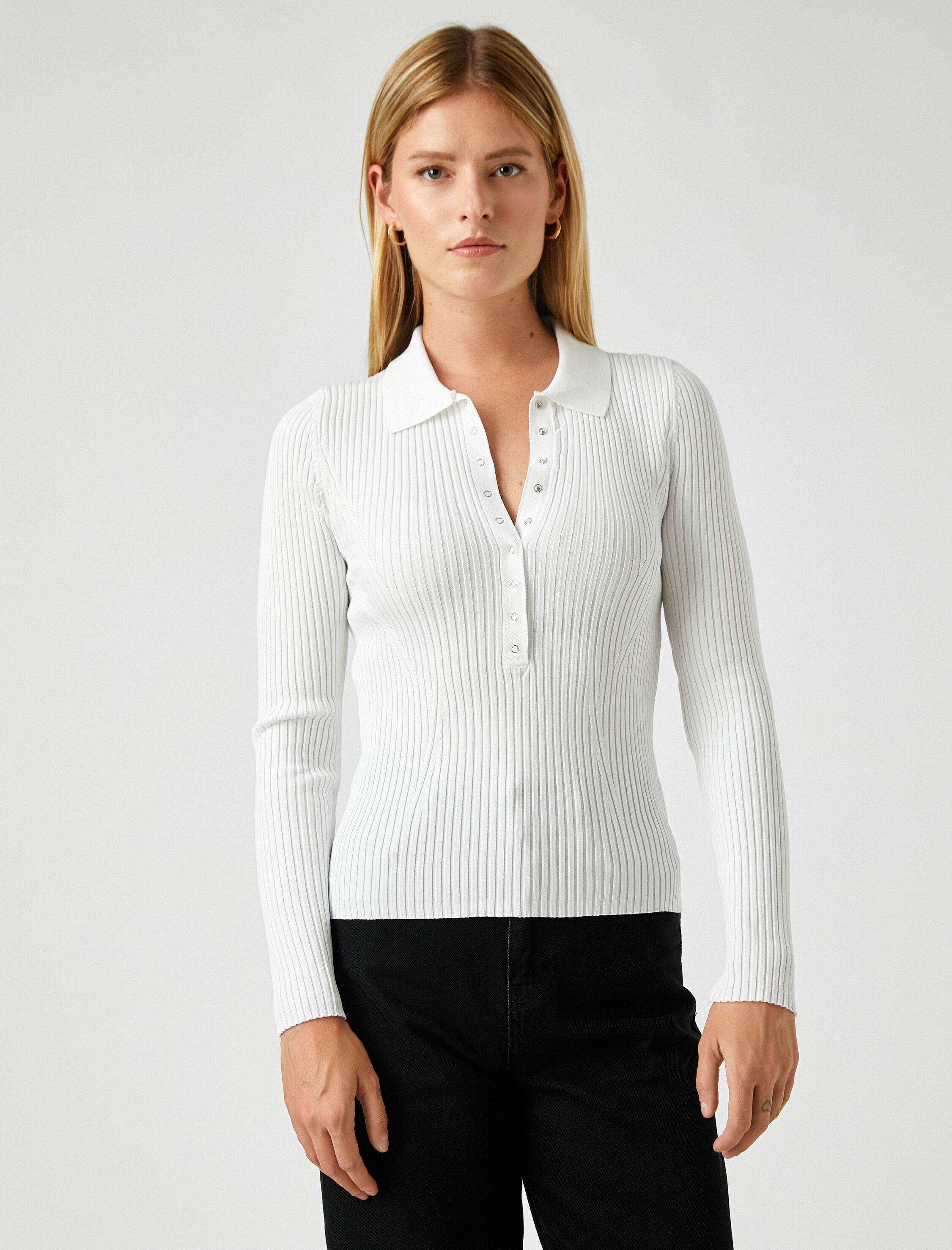   Polo Yaka Çıtçıtlı Triko Kazak