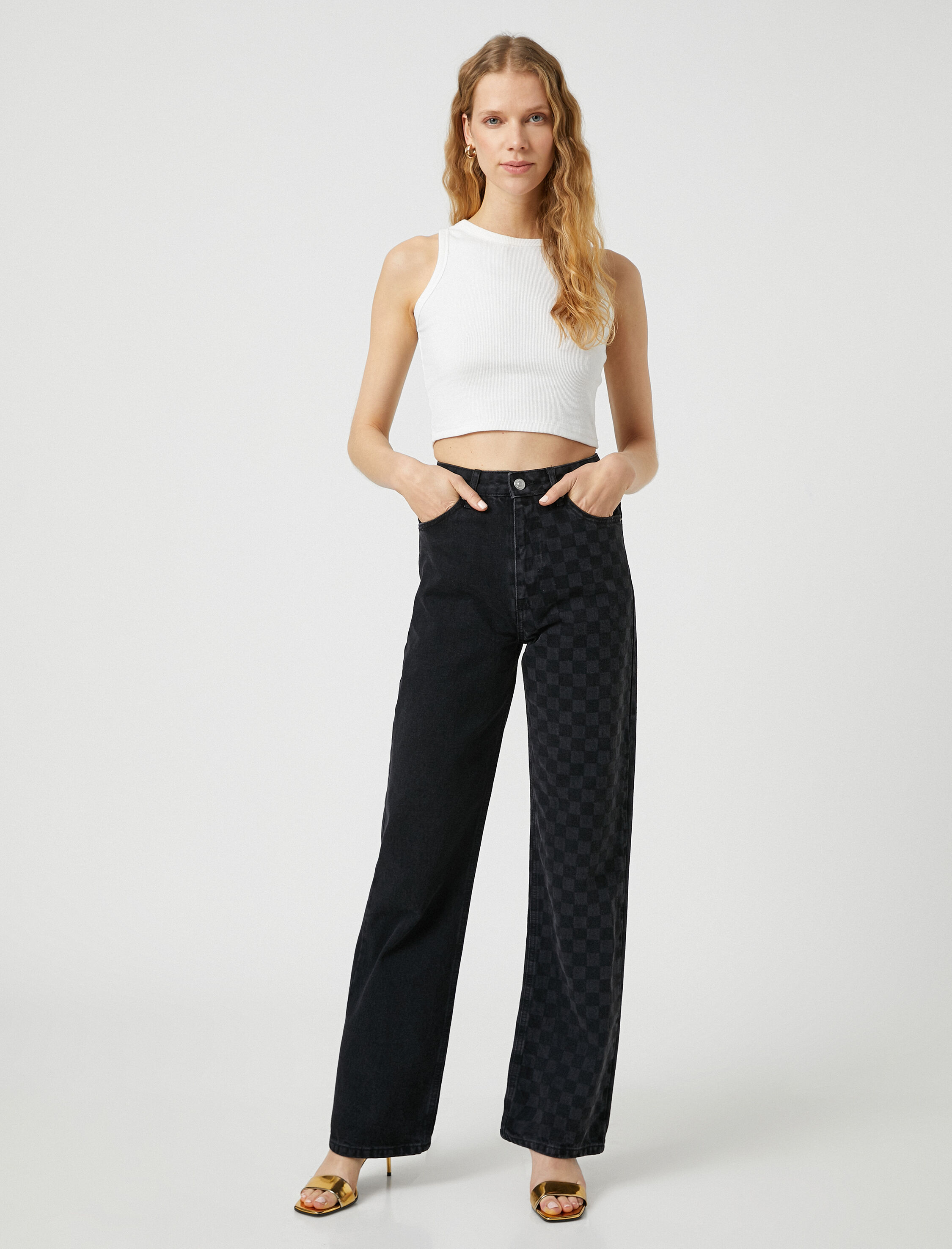   Renk Bloklu Kot Pantolon Düz Paça - Nora Jean