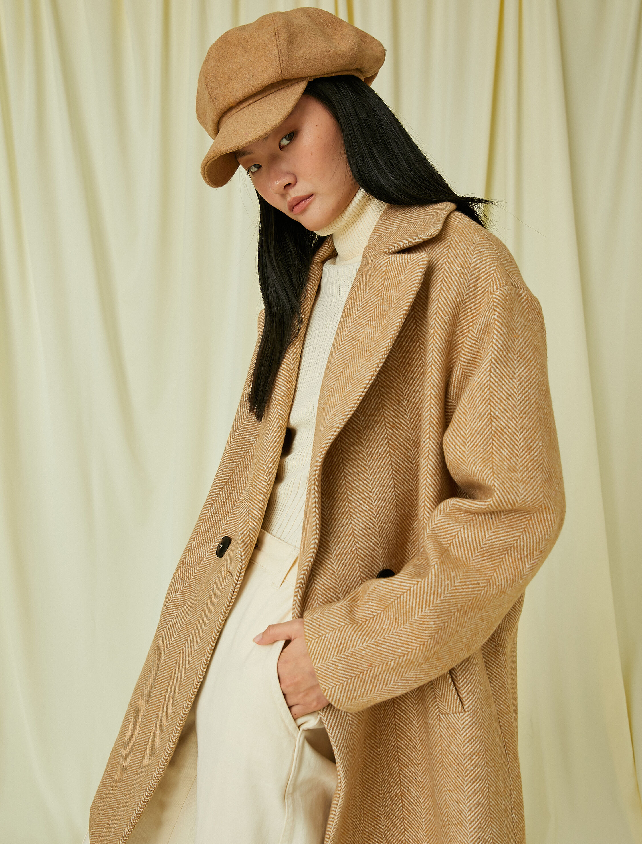 Kruvaze Düğmeli Kaban Yün Karışımlı