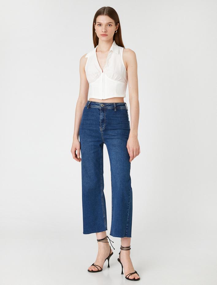  Geniş Kısa Paça Kot Pantolon Yüksek Bel - Sandra Jean