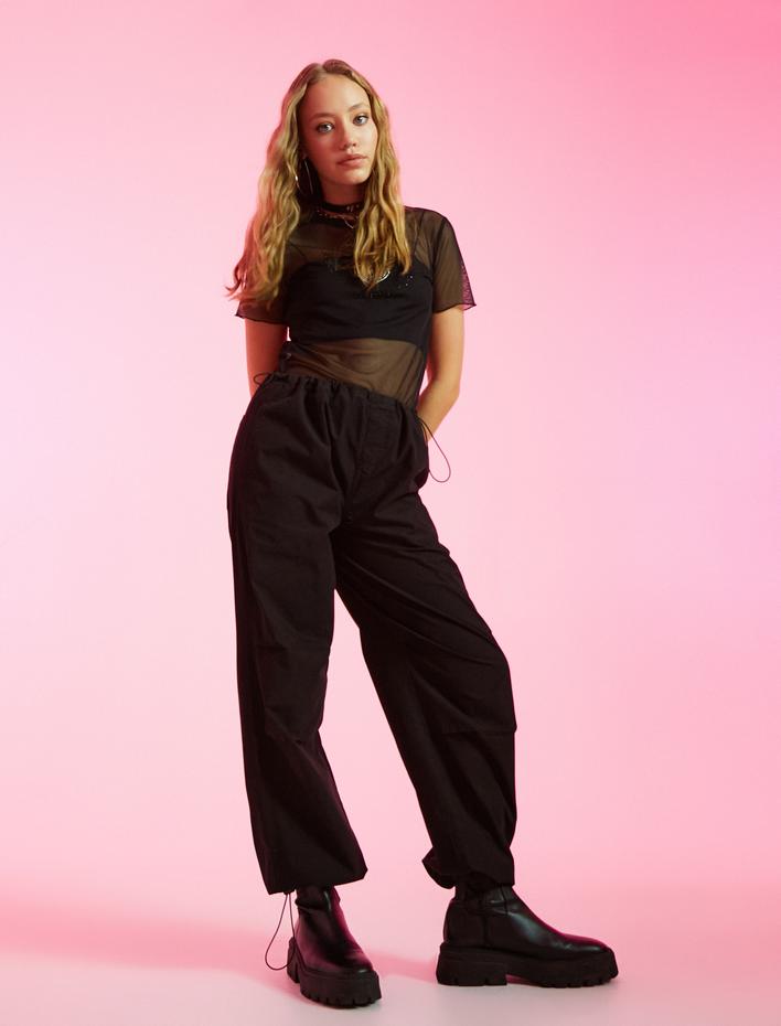  Kot Paraşüt Pantolon Cep Detaylı Beli Lastikli