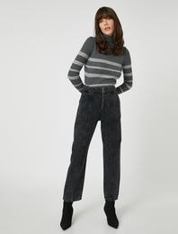 Yüksek Bel Kot Pantolon Düz Paça Fermuarlı - Eve Jean