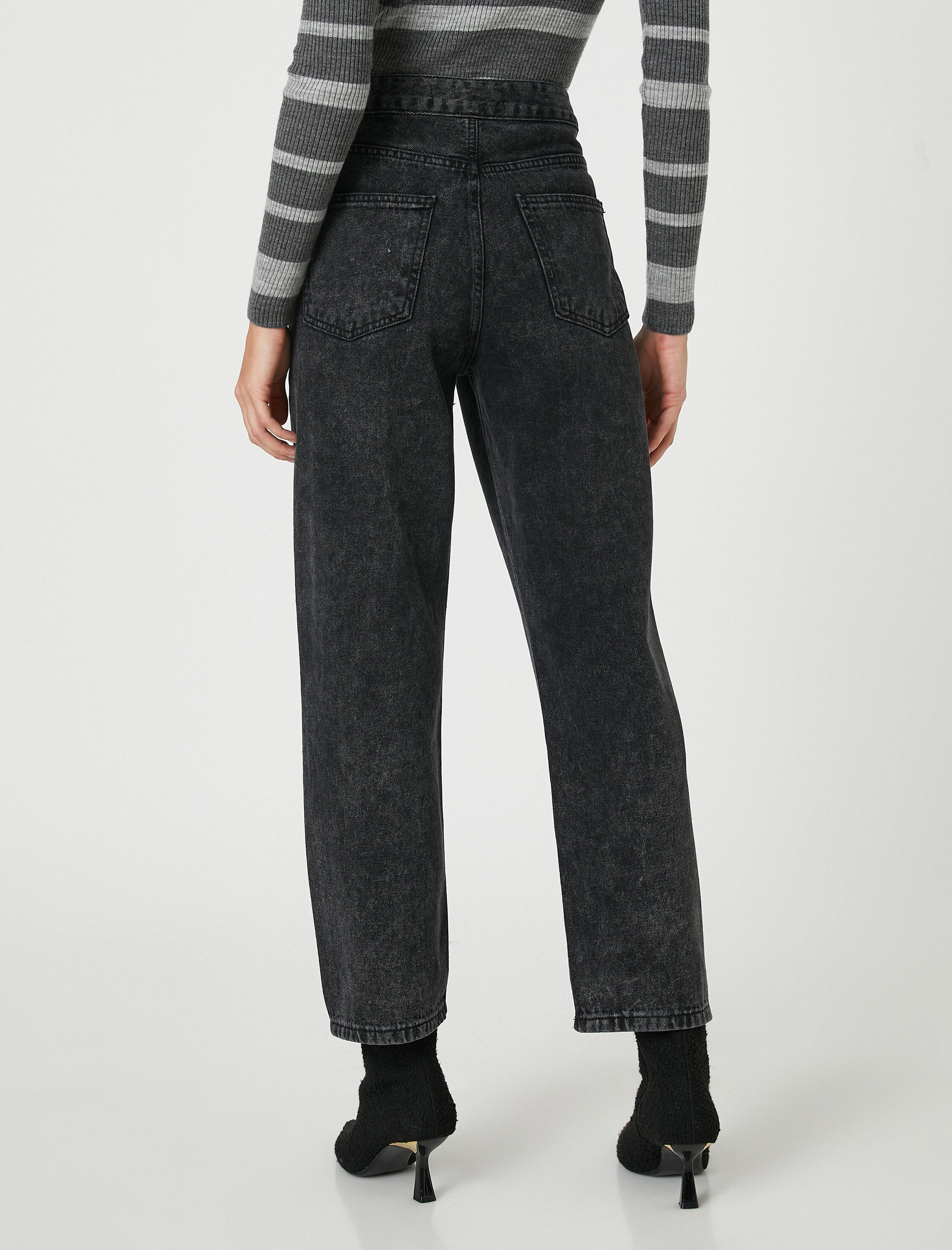   Yüksek Bel Kot Pantolon Düz Paça Fermuarlı - Eve Jean