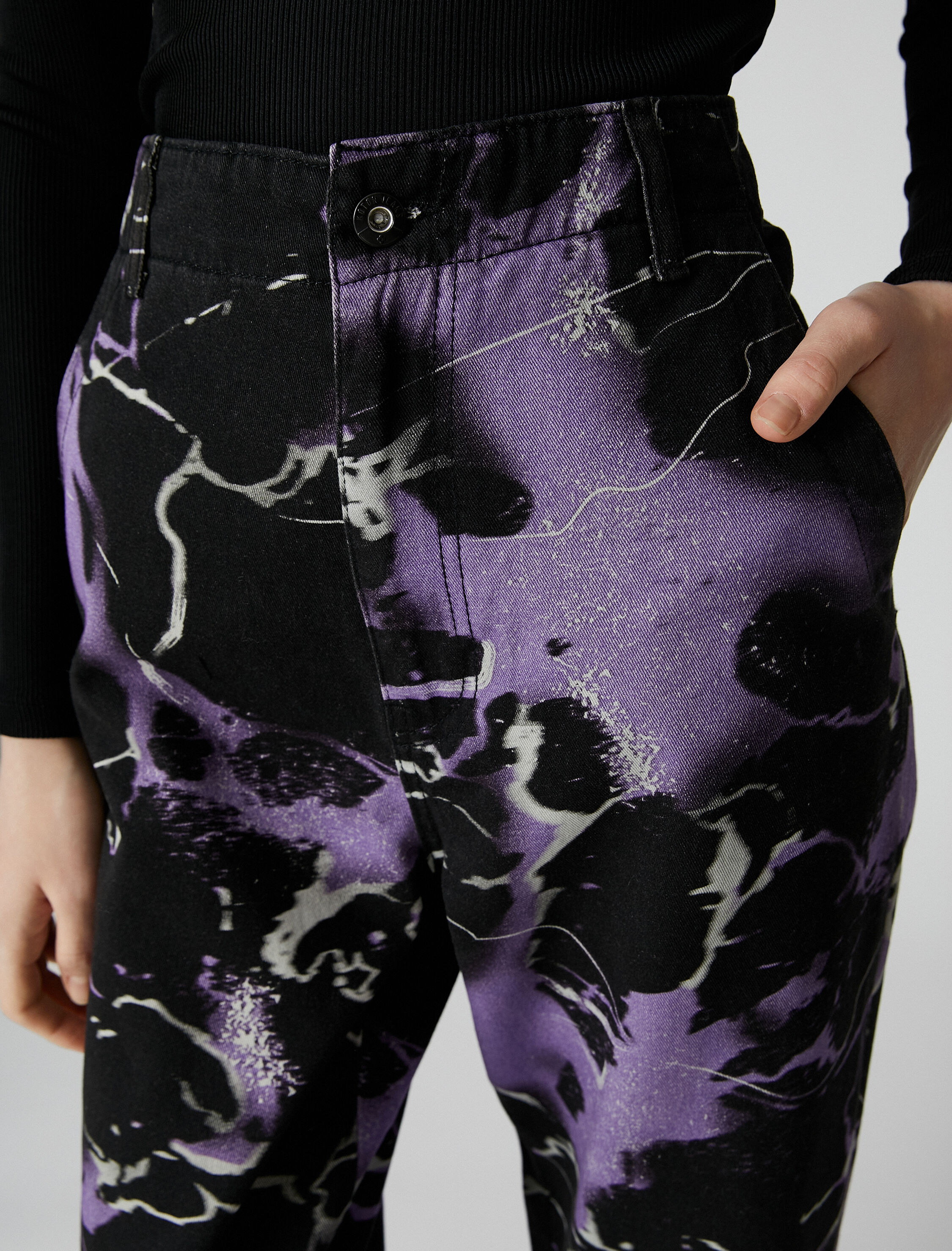   Baggy Pantolon Bol Paça Desenli Cep Detaylı