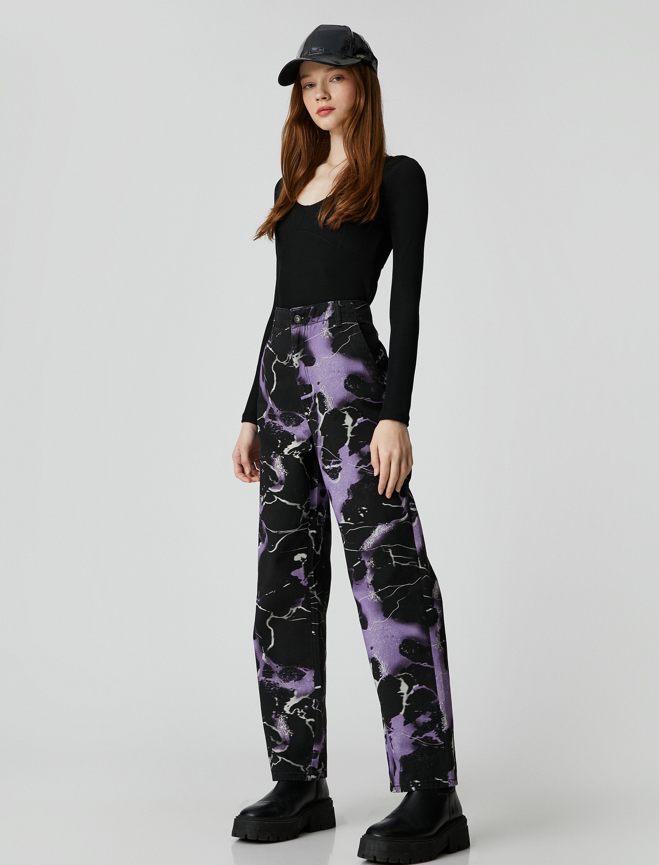   Baggy Pantolon Bol Paça Desenli Cep Detaylı