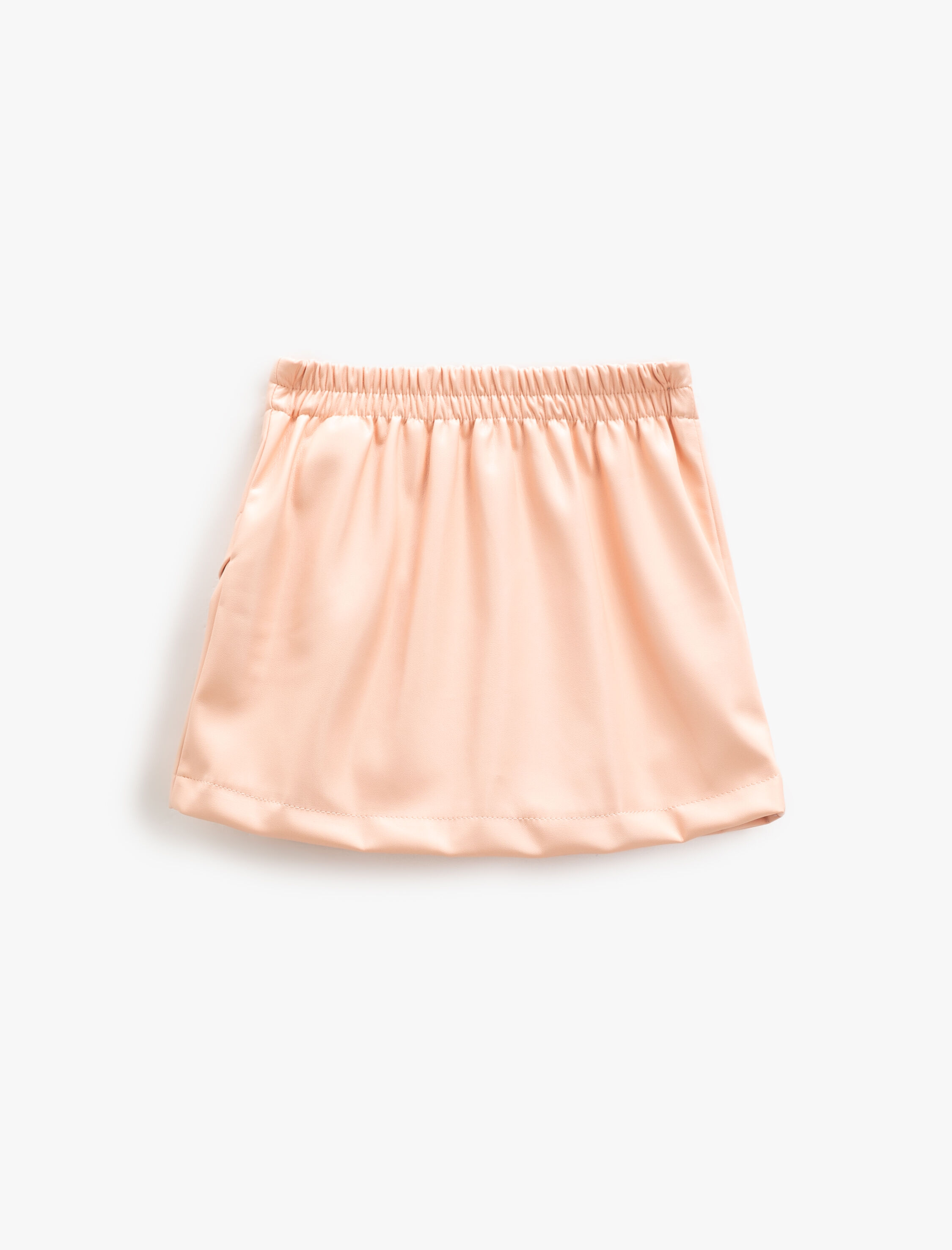  Kız Çocuk Mini Etek Deri Görünümlü Kruvaze Simetrik Kesim