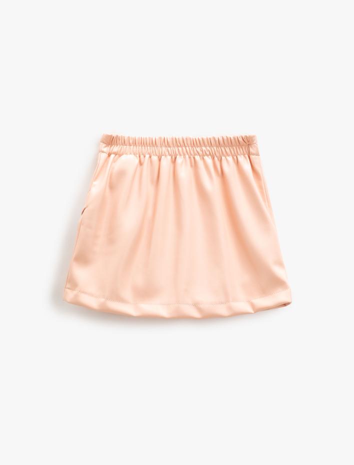 Kız Çocuk Mini Etek Deri Görünümlü Kruvaze Simetrik Kesim