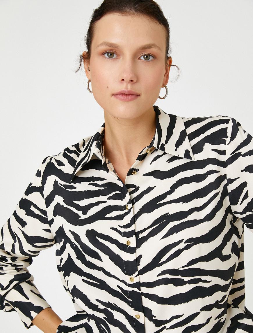   Zebra Desenli Gömlek Uzun Kollu