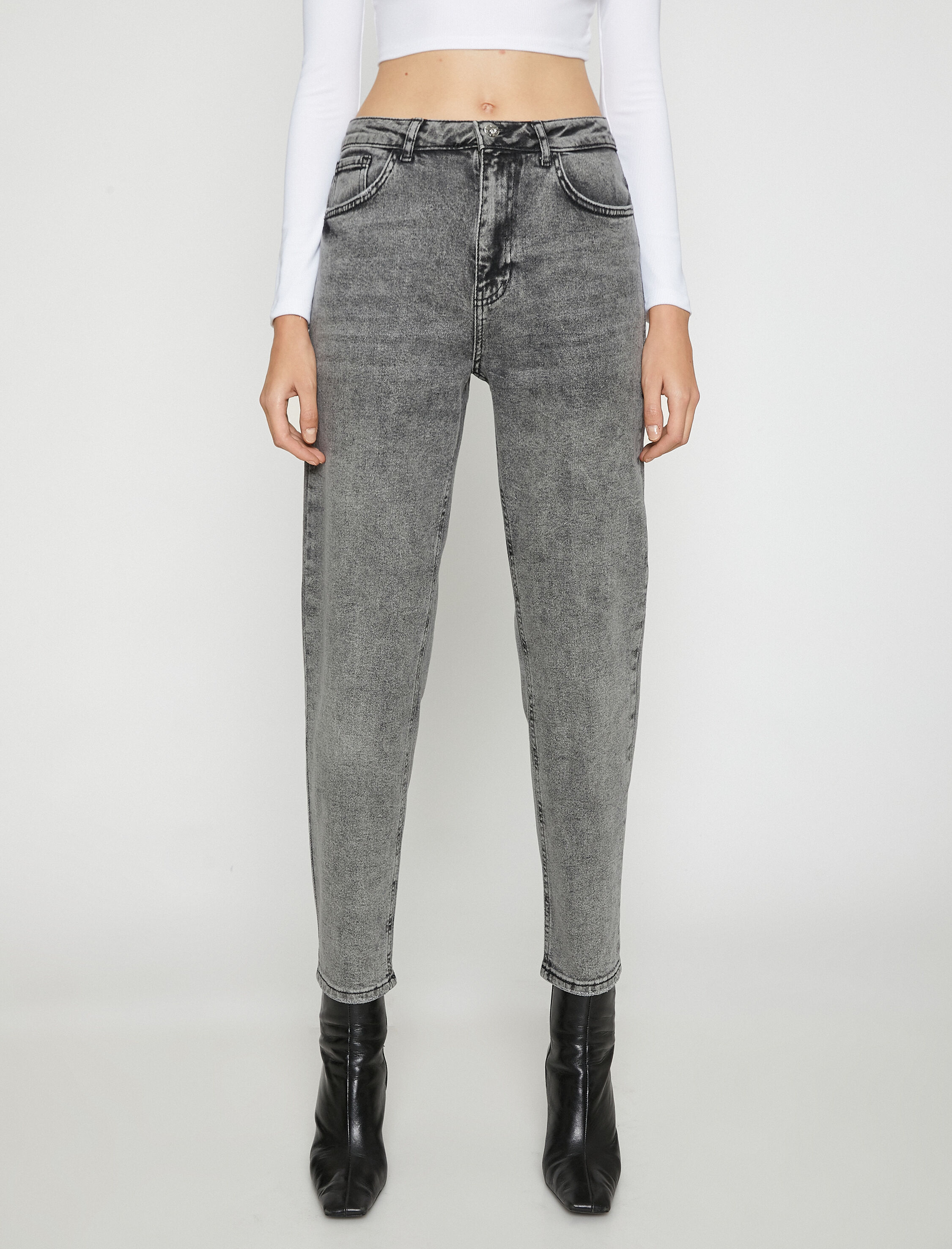   Yüksek Bel Kot Pantolon Yüksek Bel Hafif Dar Paça - Mom Slim Jean