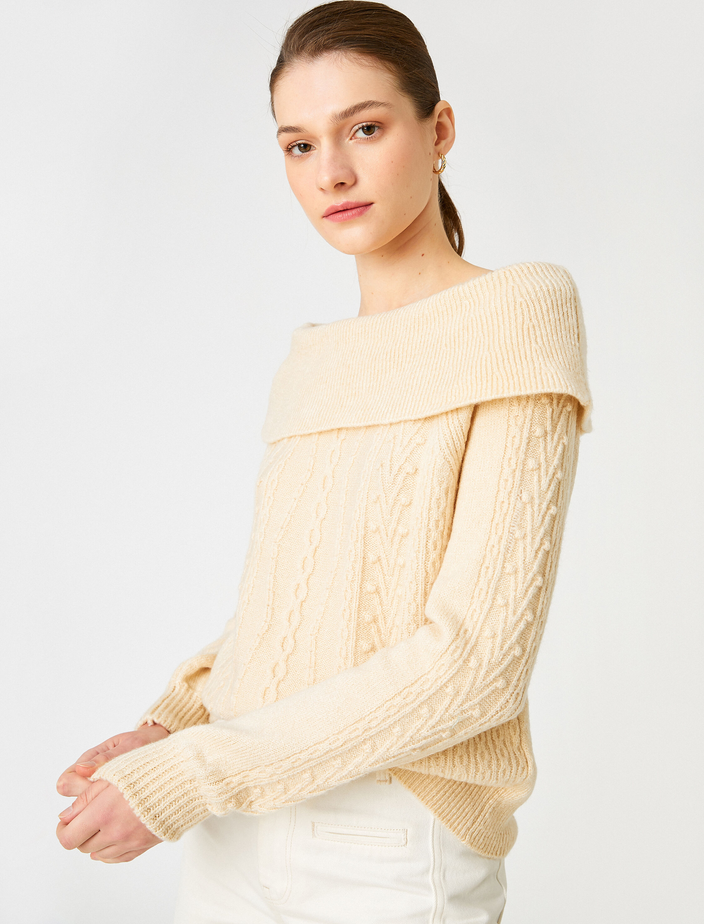   Kayık Yaka Kazak Örgü Detaylı