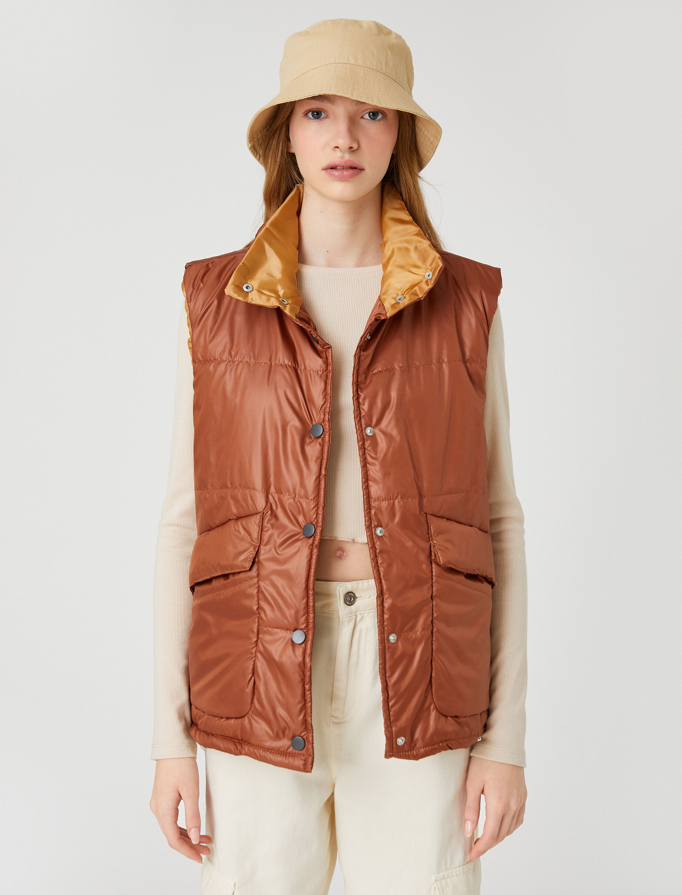   Şişme Yelek Cep Detaylı Çıtçıt Kapama