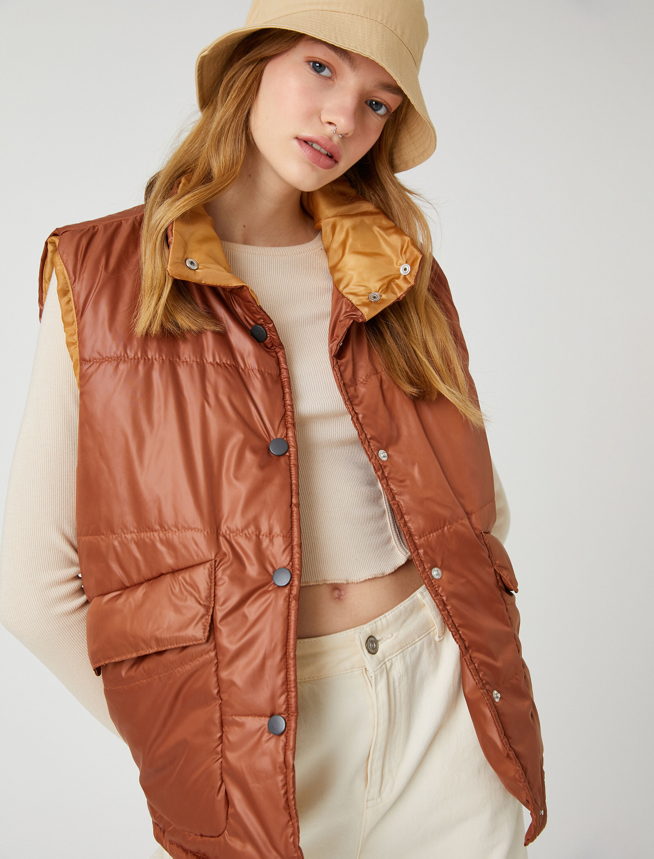   Şişme Yelek Cep Detaylı Çıtçıt Kapama