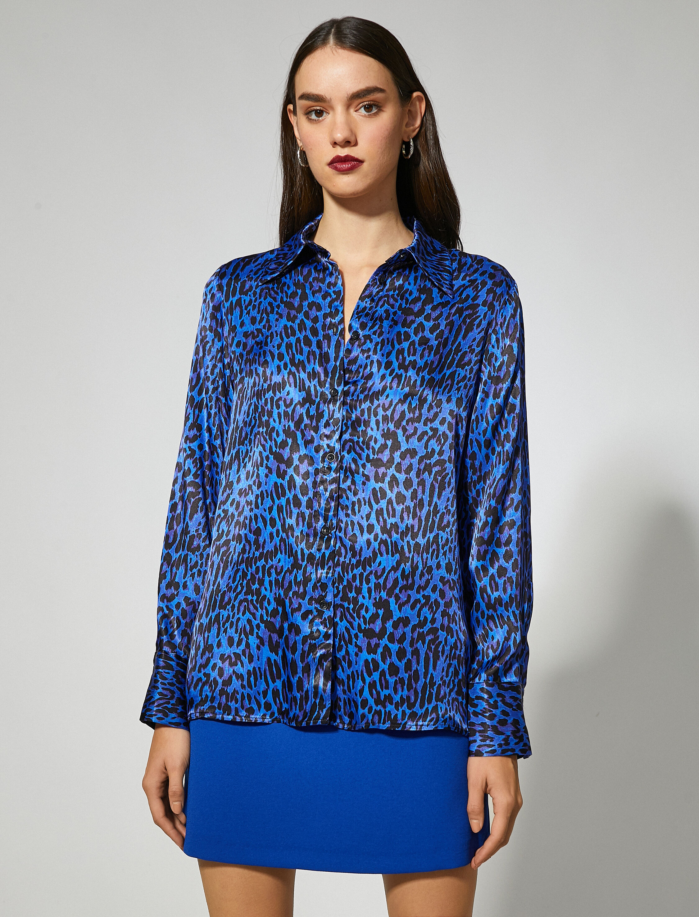   Leopar Desenli Gömlek Uzun Kollu