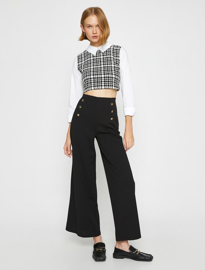  Palazzo Pantolon Düğme Detaylı