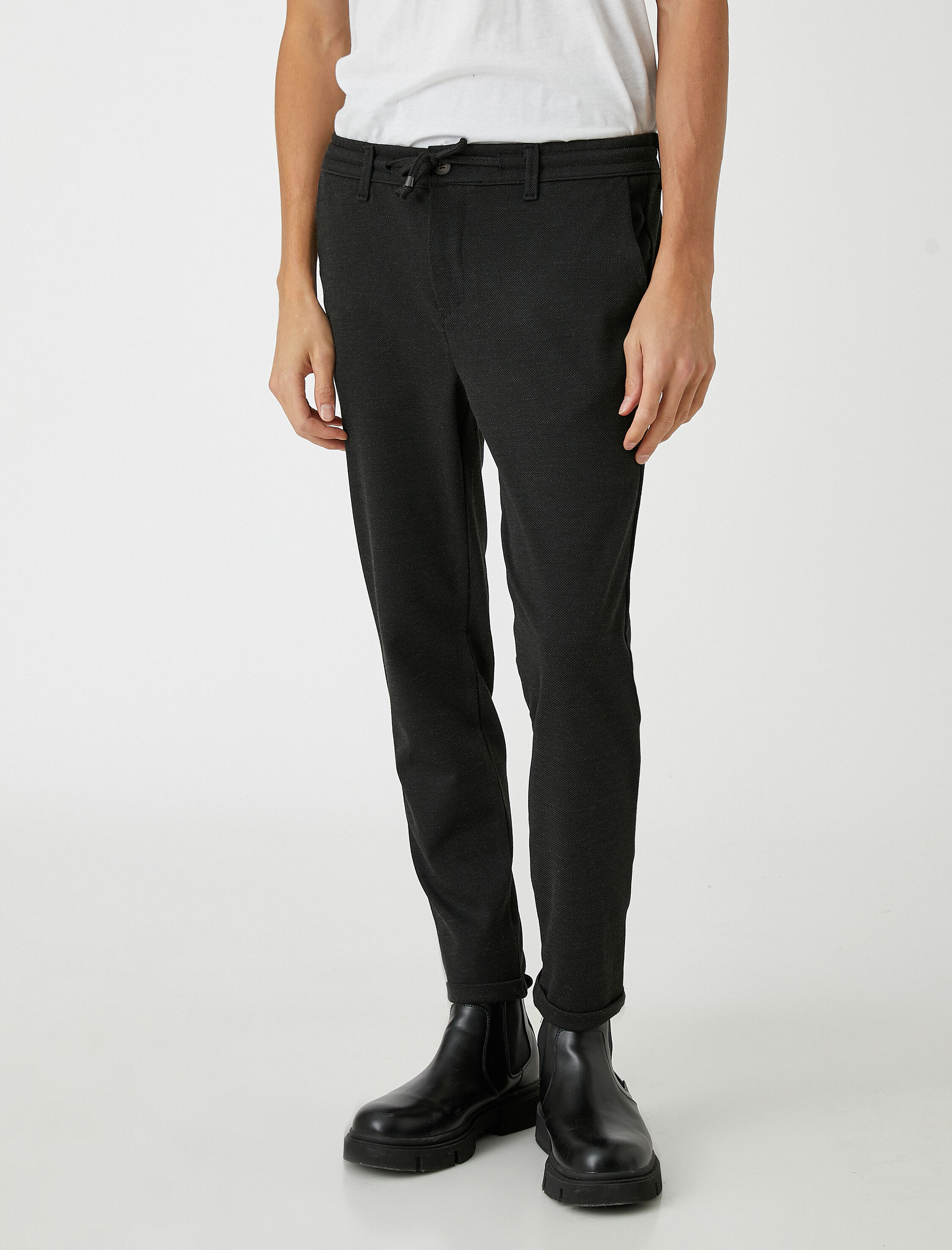   Basic Dokuma Pantolon Beli Bağcıklı