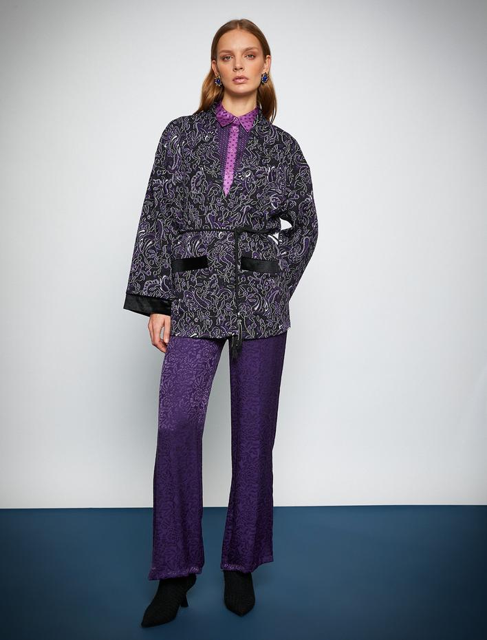  Melis Ağazat X Koton - Jakarlı Beli Lastikli Crop Bol Paça Pantolon