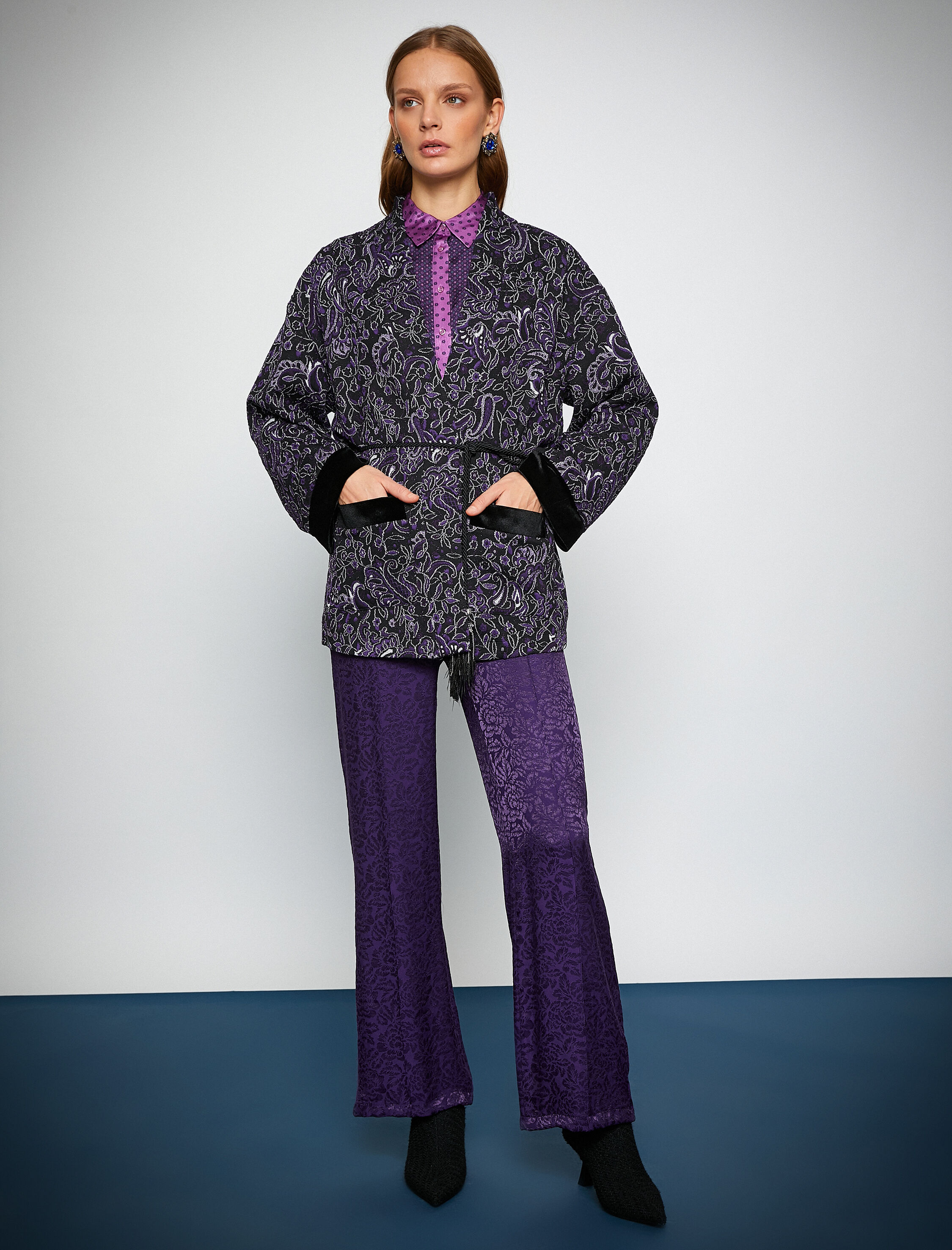   Melis Ağazat X Koton - Jakarlı Beli Lastikli Crop Bol Paça Pantolon