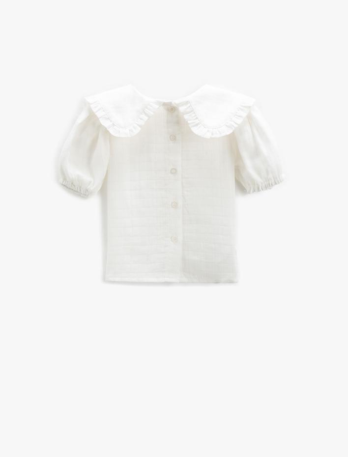 Kız Bebek Bluz Bebe Yaka Kısa Balon Kol Pamuklu