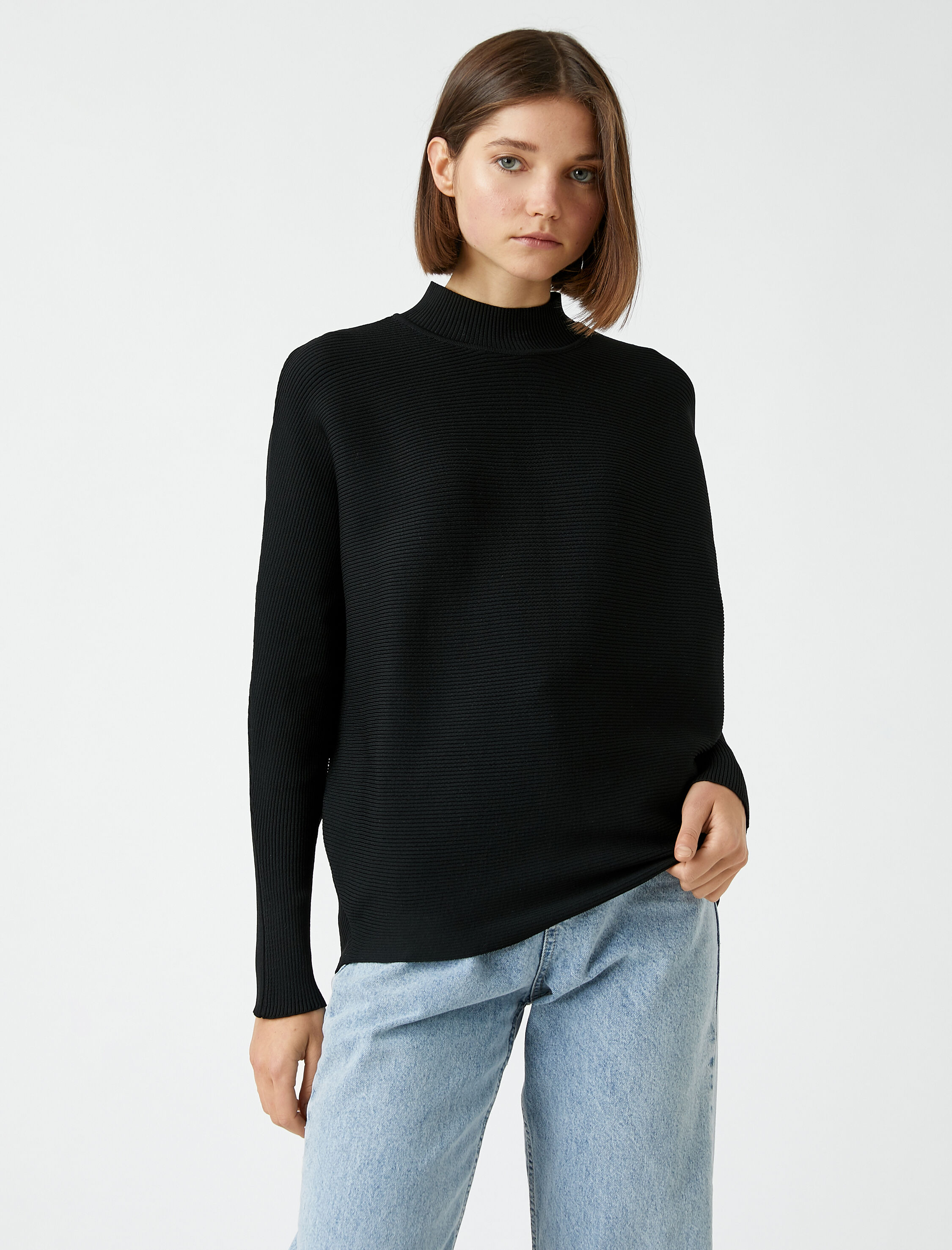   Triko Kazak Yarım Balıkçı Yaka Yarasa Kol