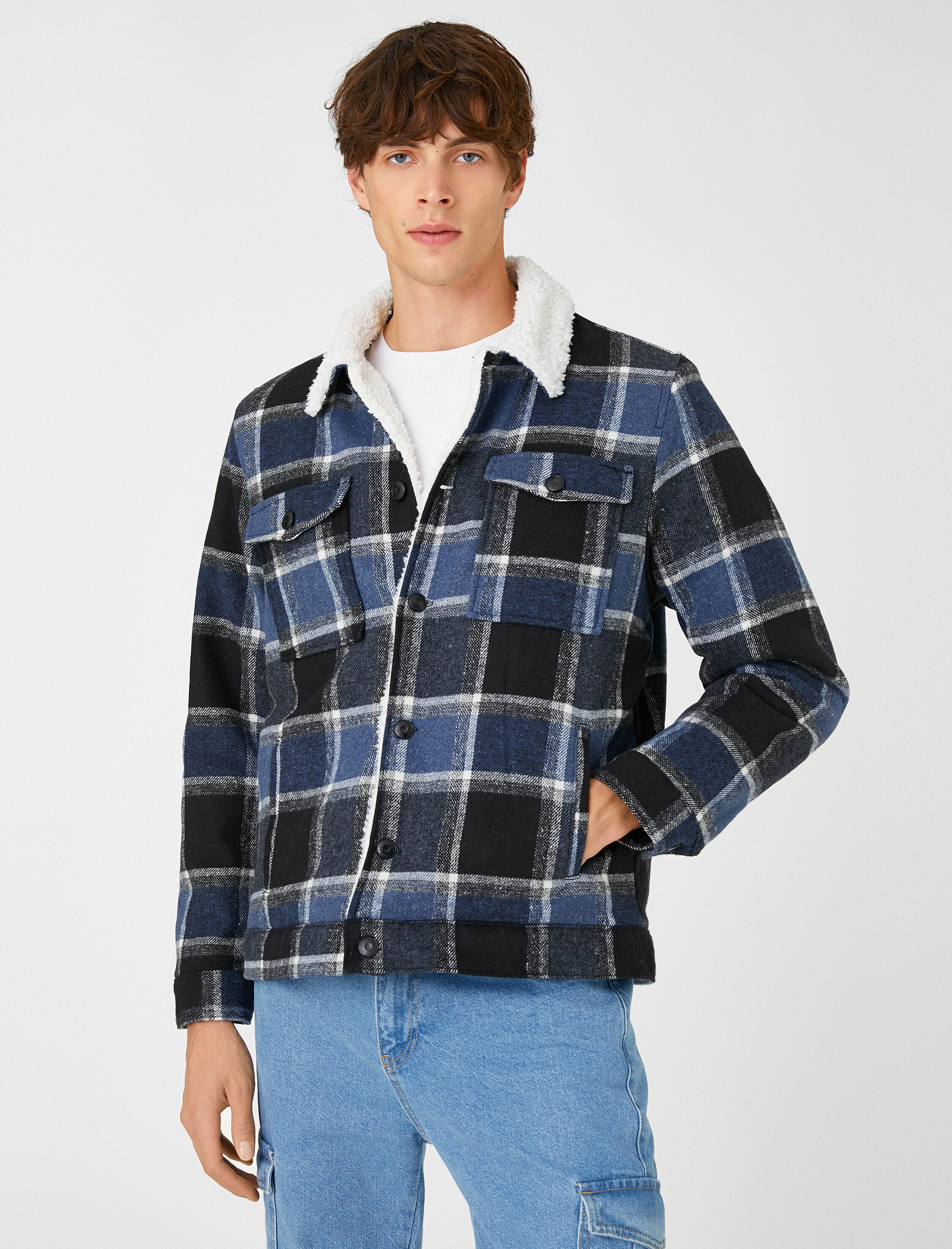   Cepli Ceket Yaka Detaylı Kareli