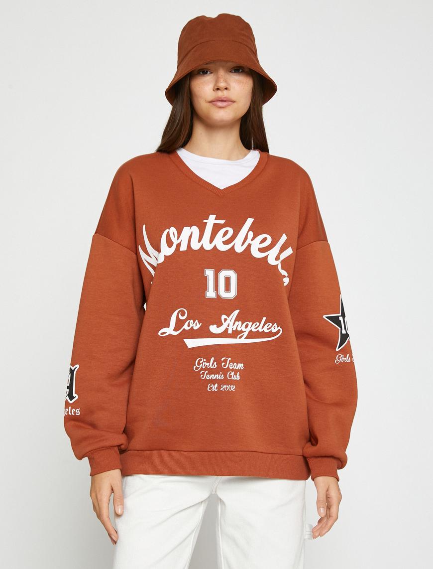   Kolej Baskılı Sweatshirt Oversize İçi Polarlı
