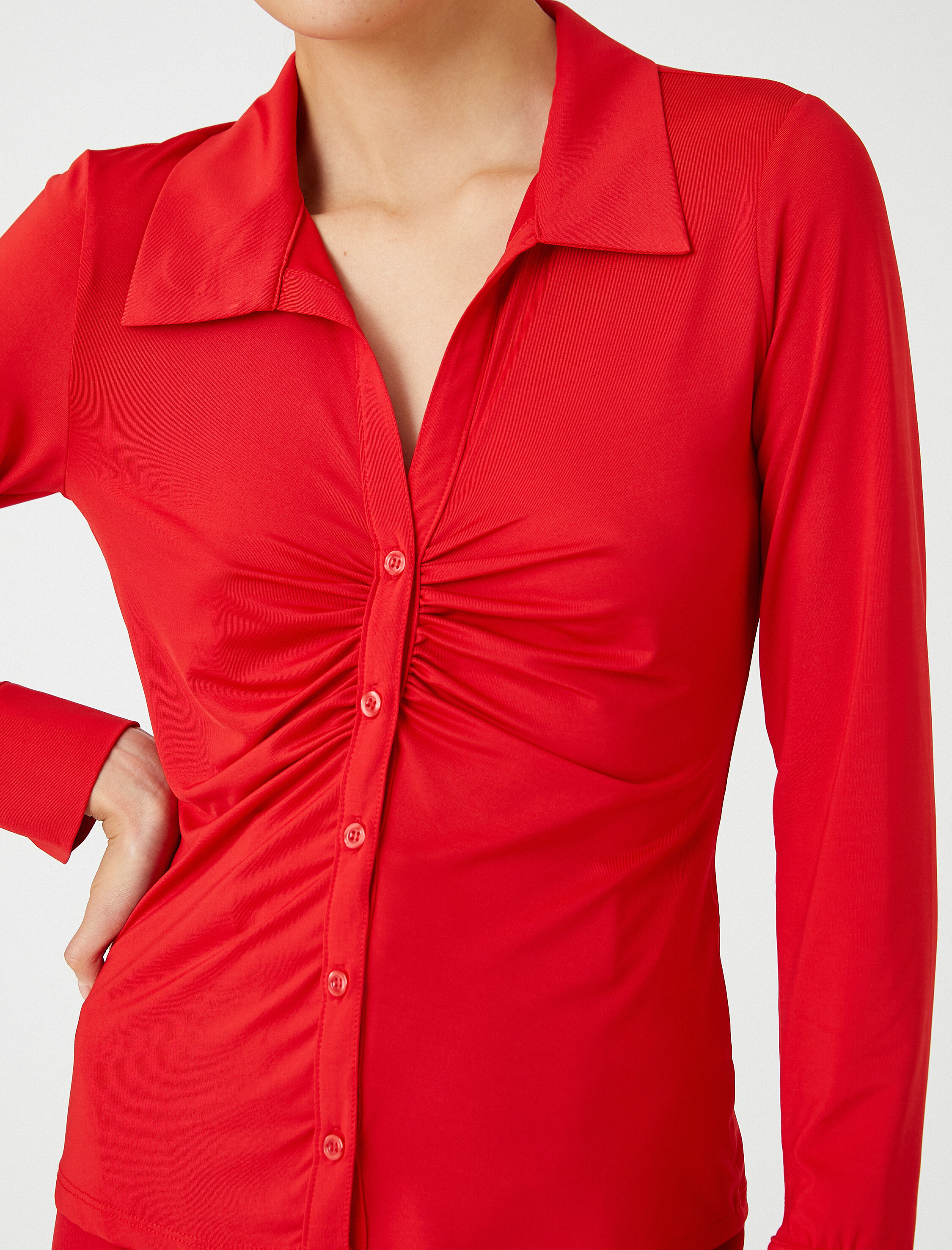   Drapeli Gömlek Uzun Kollu Dar Kesim