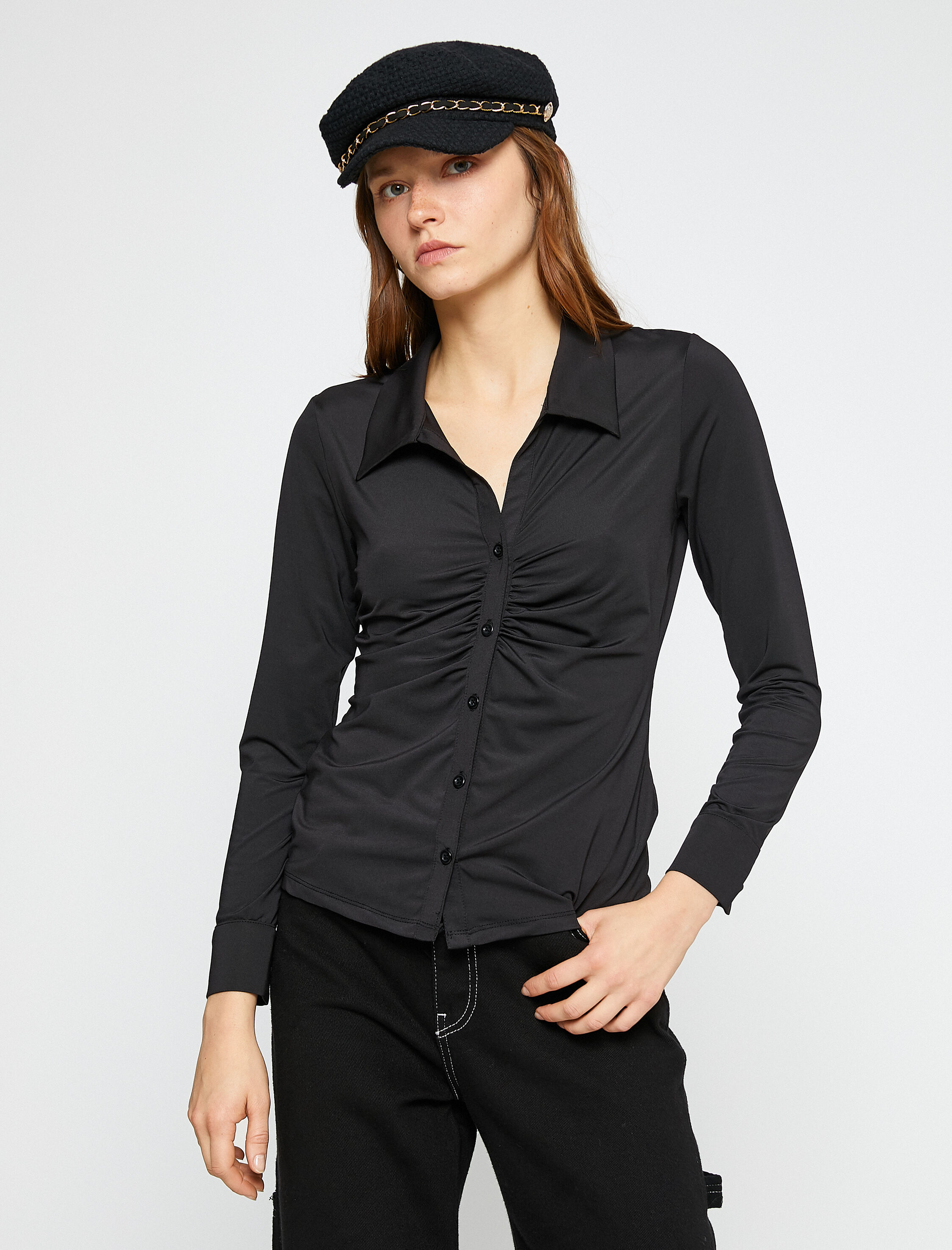   Drapeli Gömlek Uzun Kollu Dar Kesim