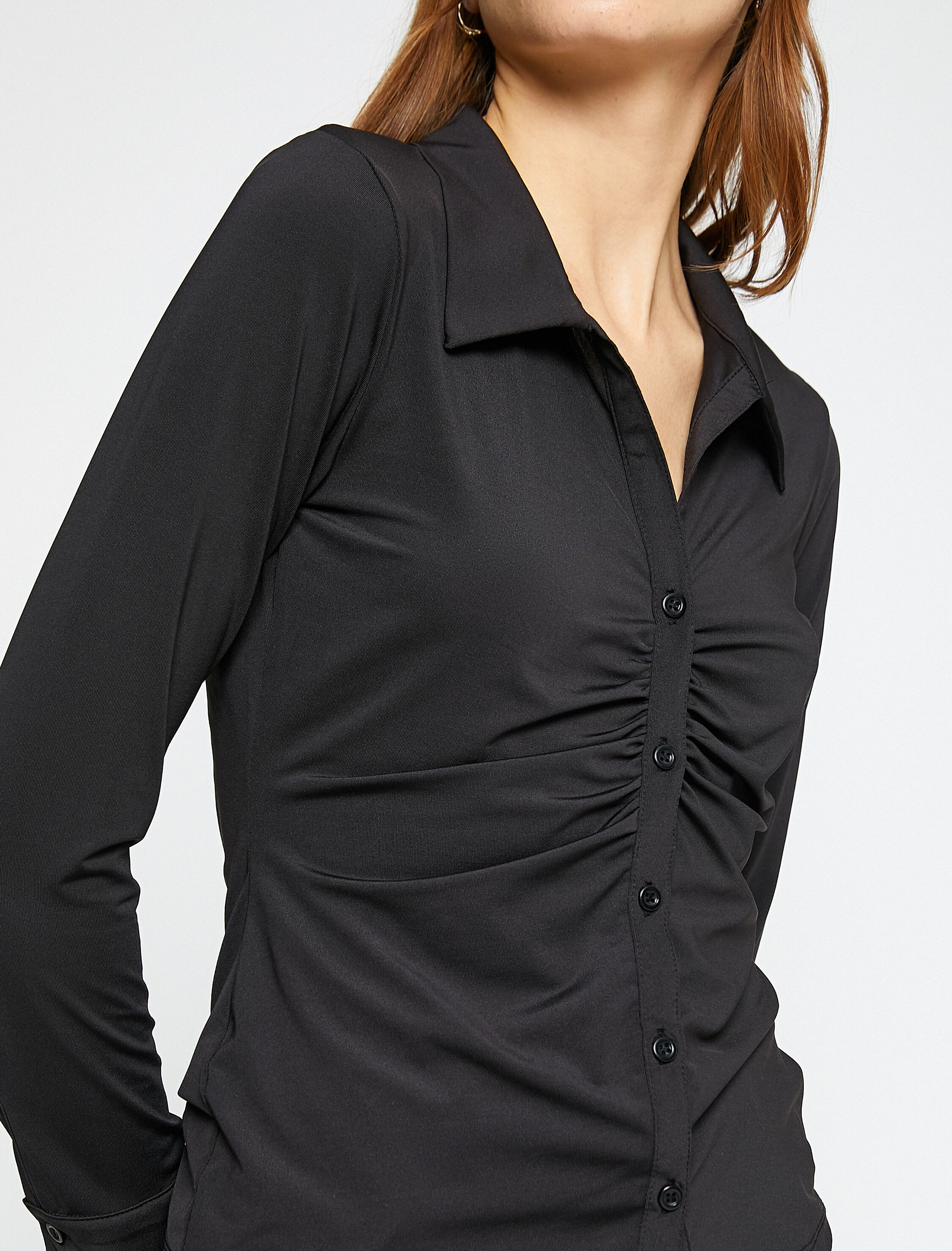   Drapeli Gömlek Uzun Kollu Dar Kesim