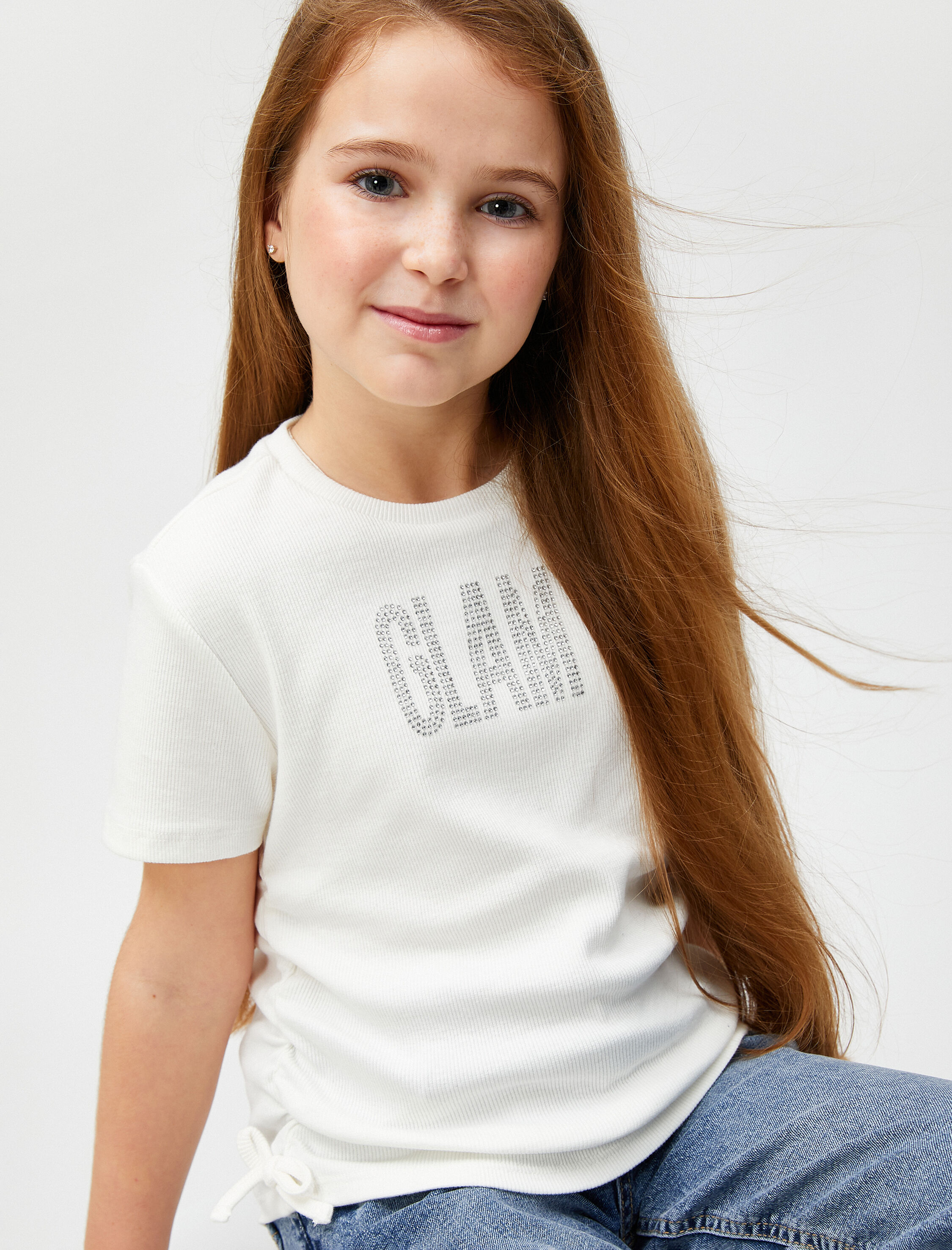  Kız Çocuk Crop Tişört Kısa Kollu Bisiklet Yaka Yanları Bağlamalı Pamuklu