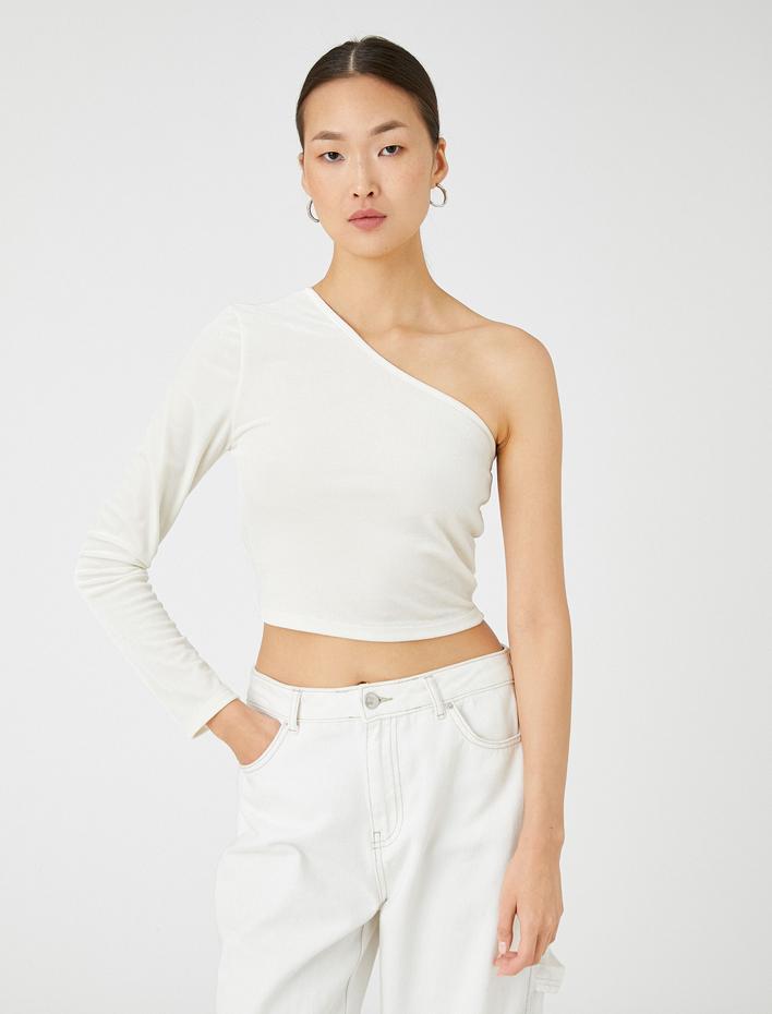  Crop Tişört Tek Omuz Dar Kesim