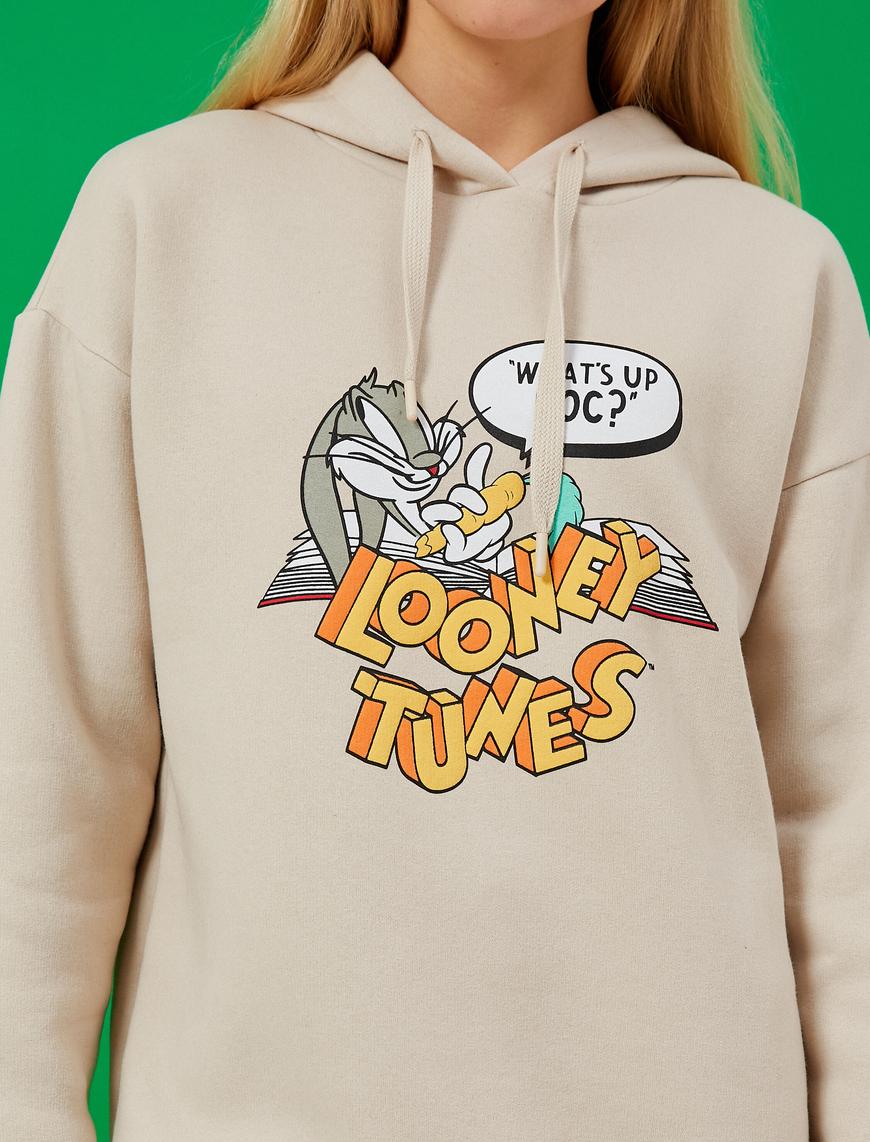   Bugs Bunny Baskılı Sweatshirt Kapüşonlu Warner Bross Lisanslı İçi Polarlı