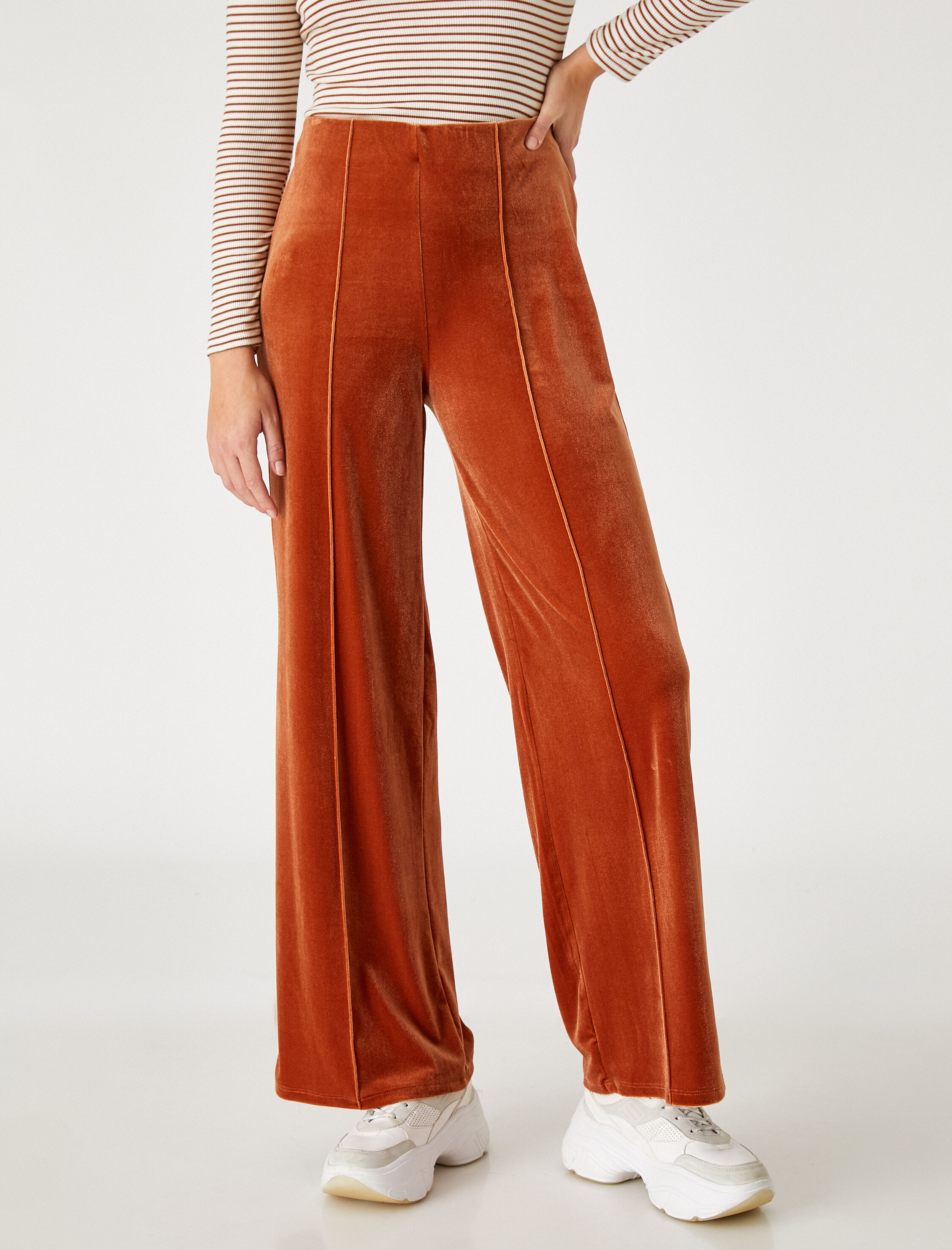   Kadife Pantolon Nervürlü Bol Paça