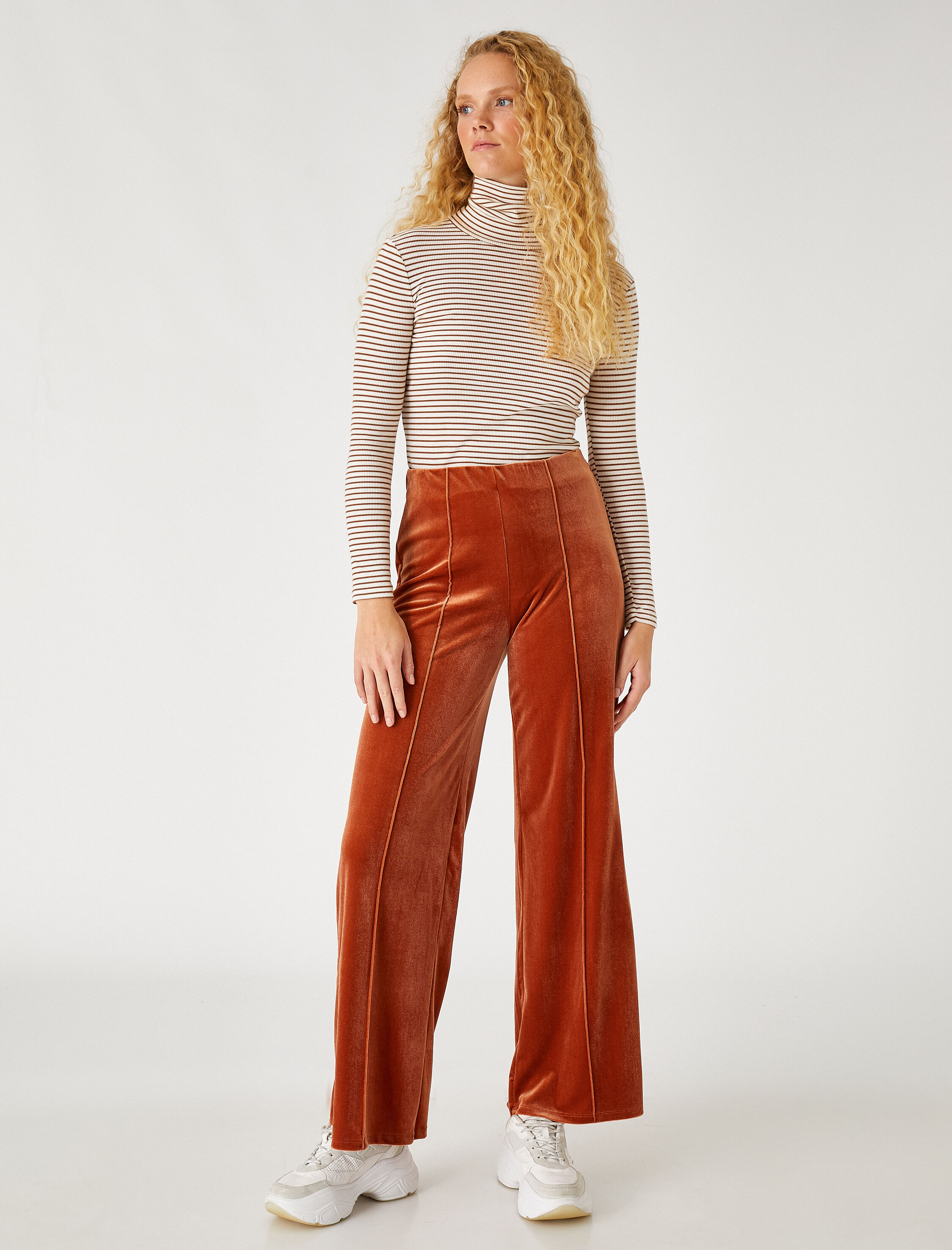   Kadife Pantolon Nervürlü Bol Paça